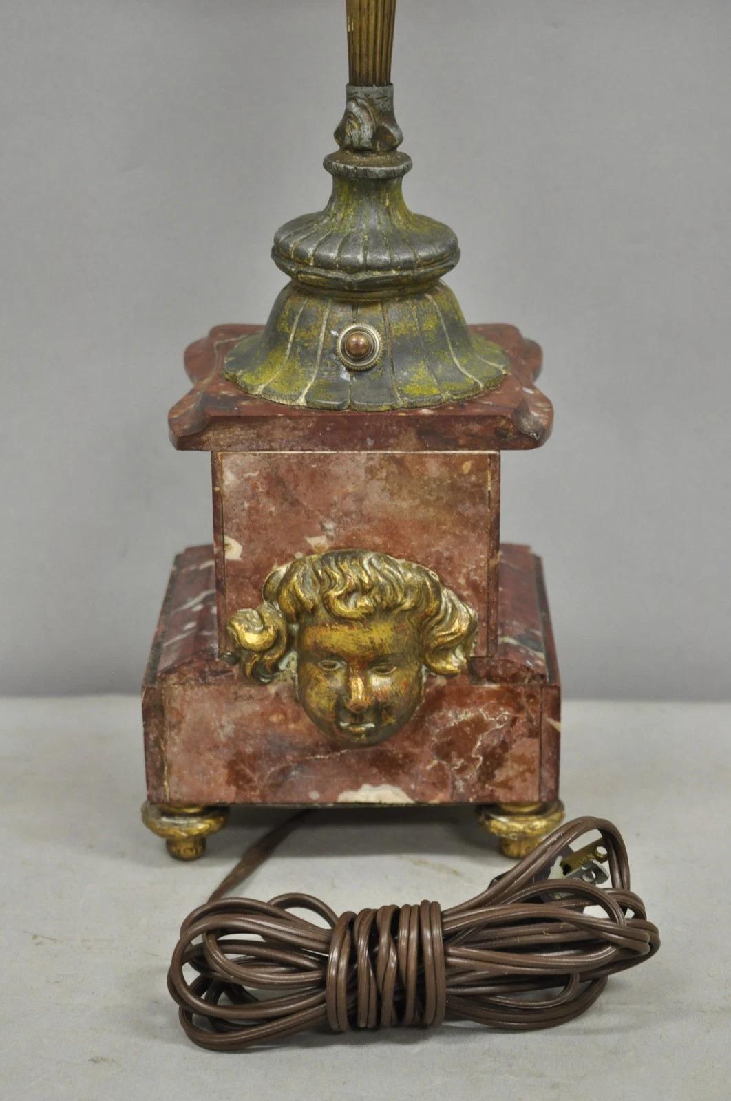 Antique French Neoclassical Bronze Fackel & Trompete Arm Marmor Basis Tischlampe im Angebot 3