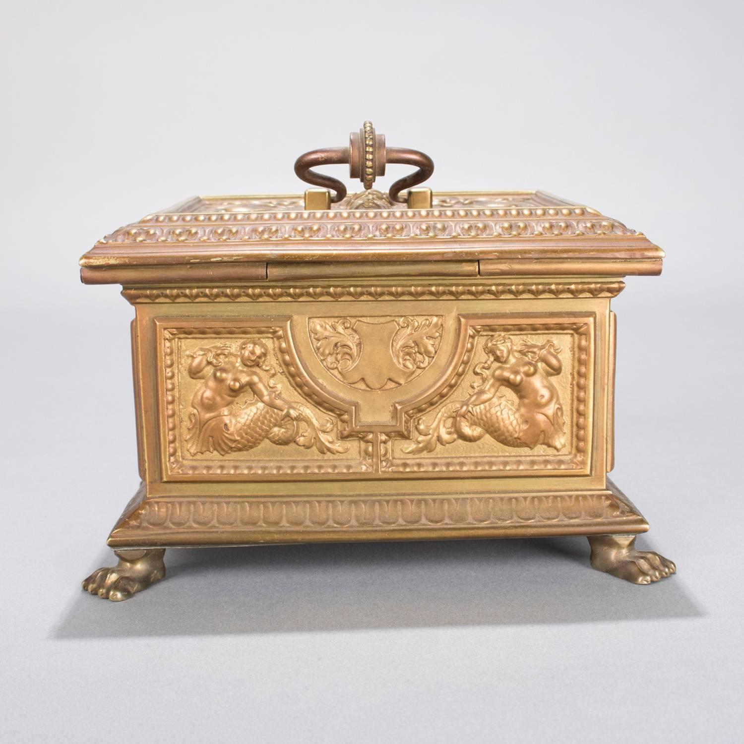 Antique French Neoclassical Bronzed White Metal High Relief Jewelry Casket In Good Condition In Big Flats, NY