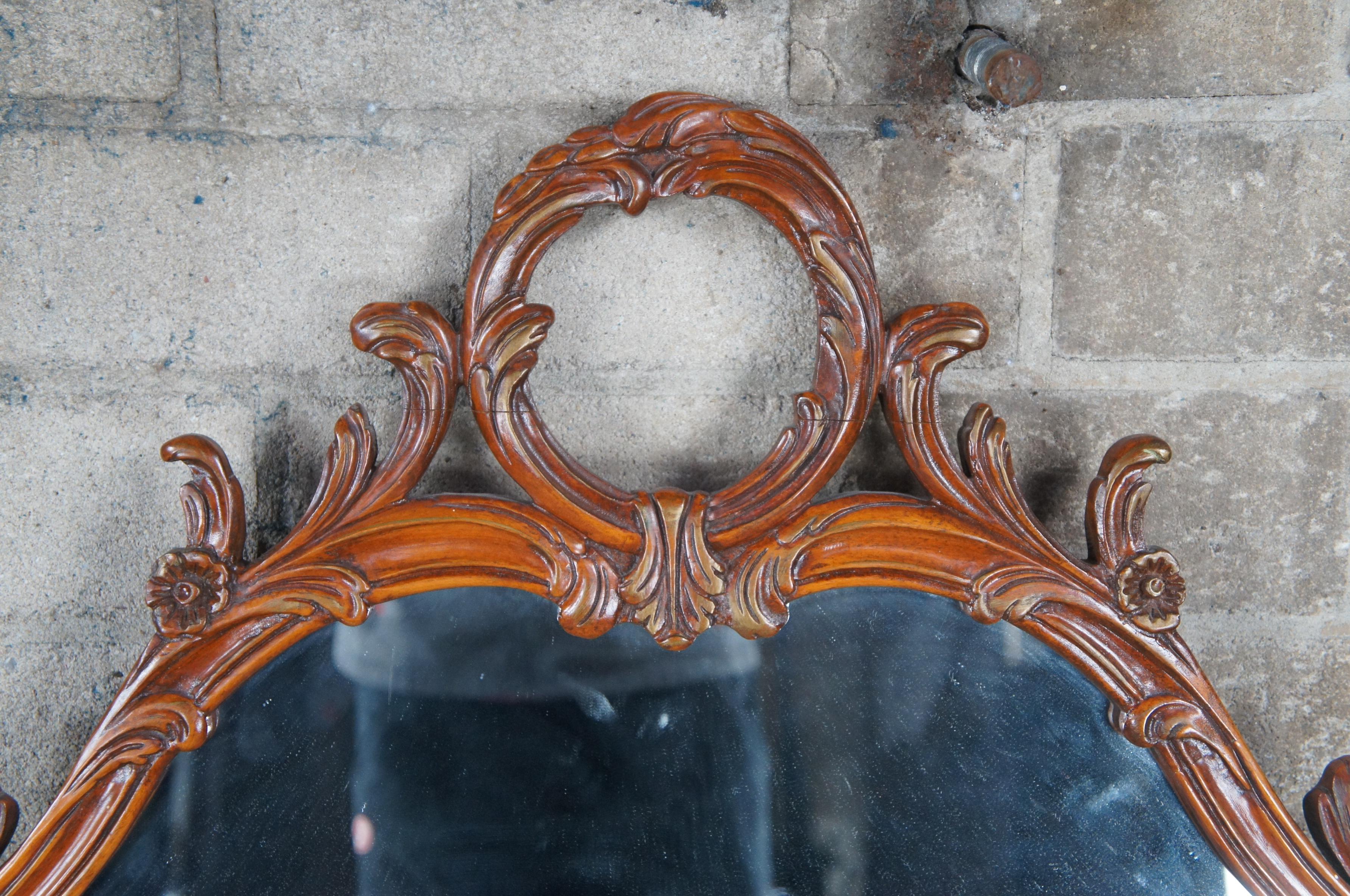 20th Century Antique French Neoclassical Carved Walnut Vanity Overmantle Mirror 47