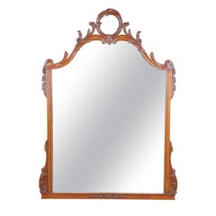 Antique French Neoclassical Carved Walnut Vanity Overmantle Mirror 47"