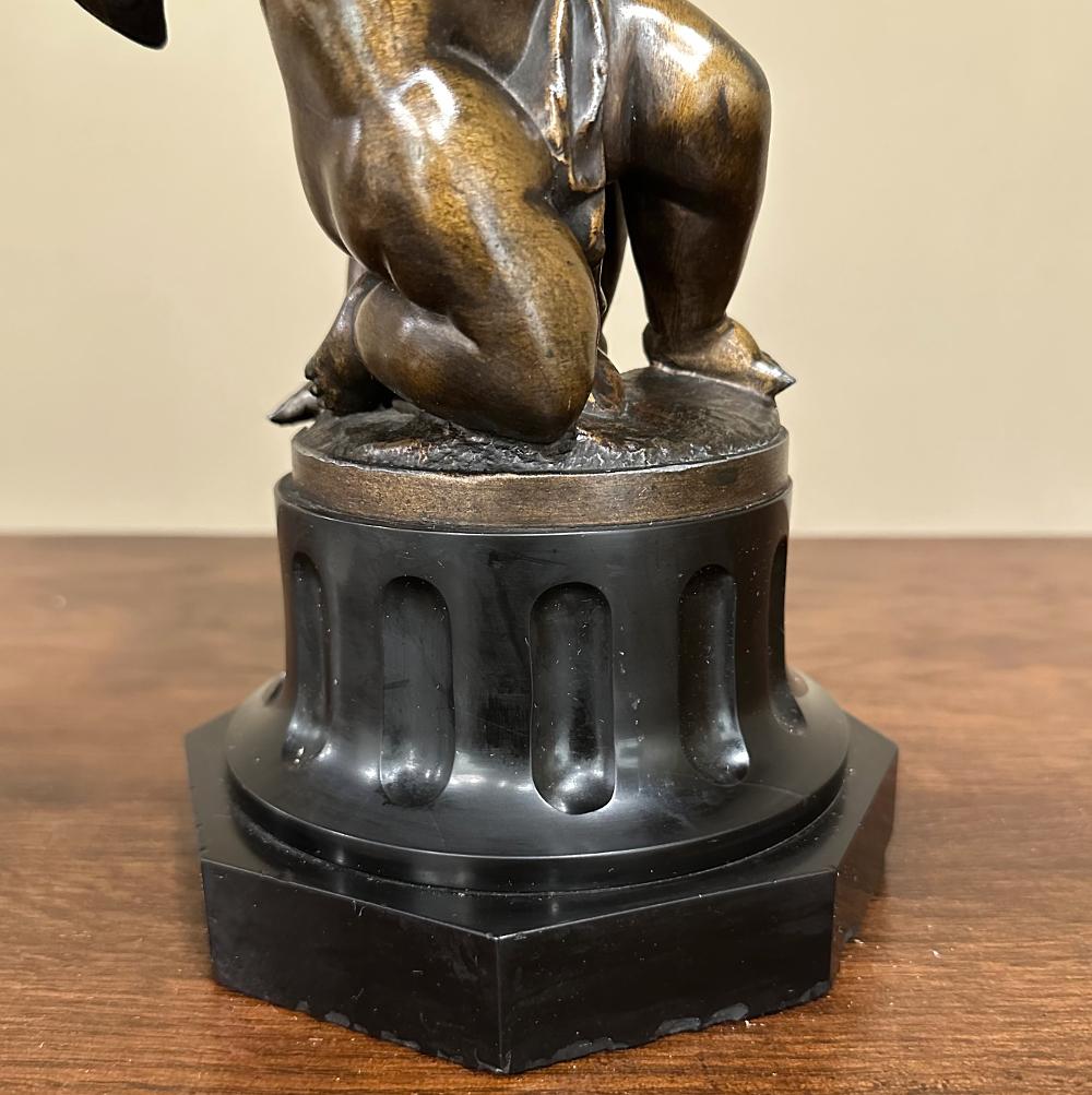 Antique French Neoclassical Cast Bronze & Slate Table Lamp with Silk Shade For Sale 8