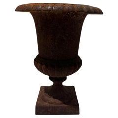 Antique French Neoclassical Cast Iron Mini Urn Planter – Aged Patina