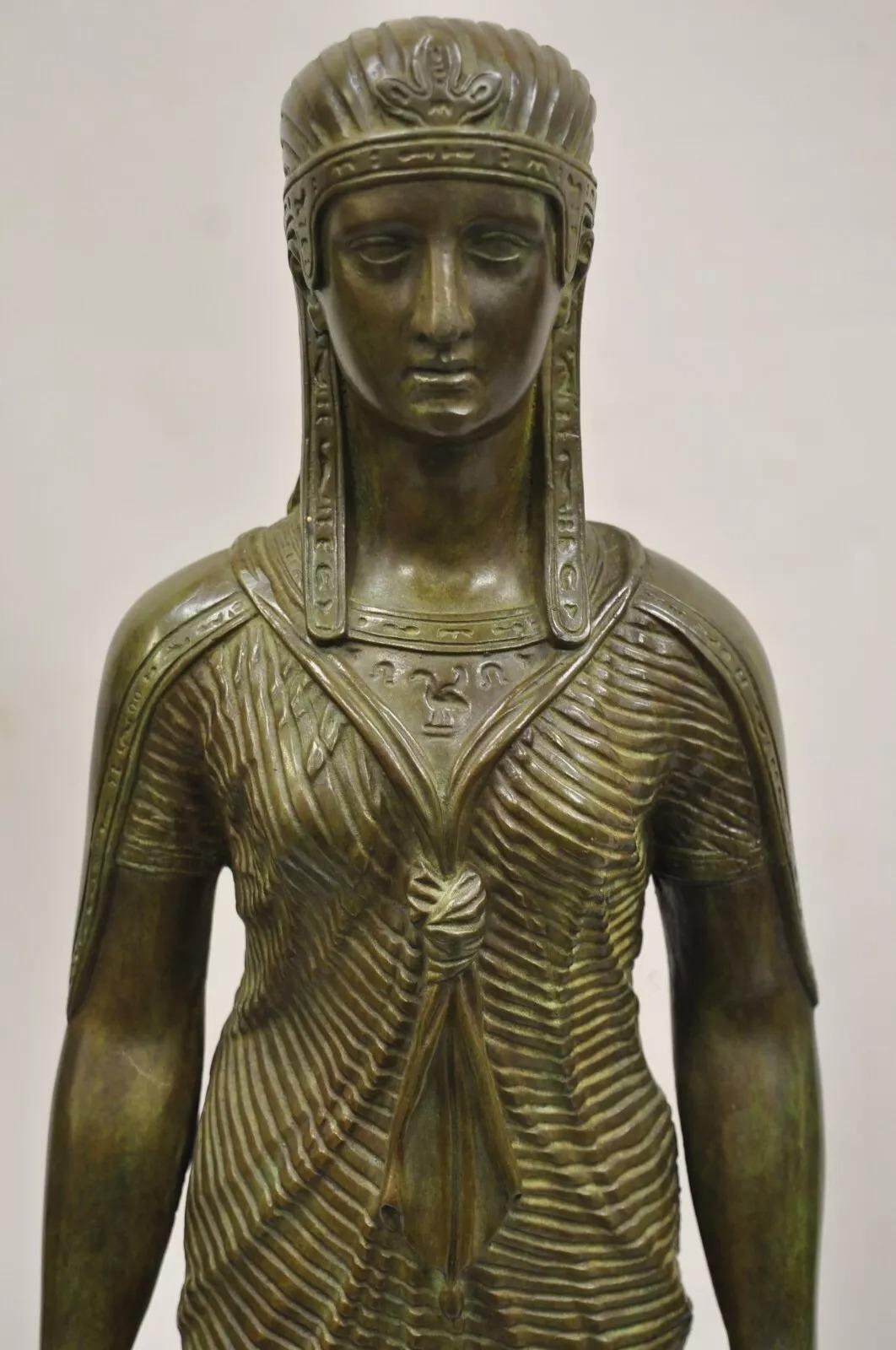 Antique French Neoclassical Egyptian Bronze Woman Figure Statue Sculpture For Sale 7