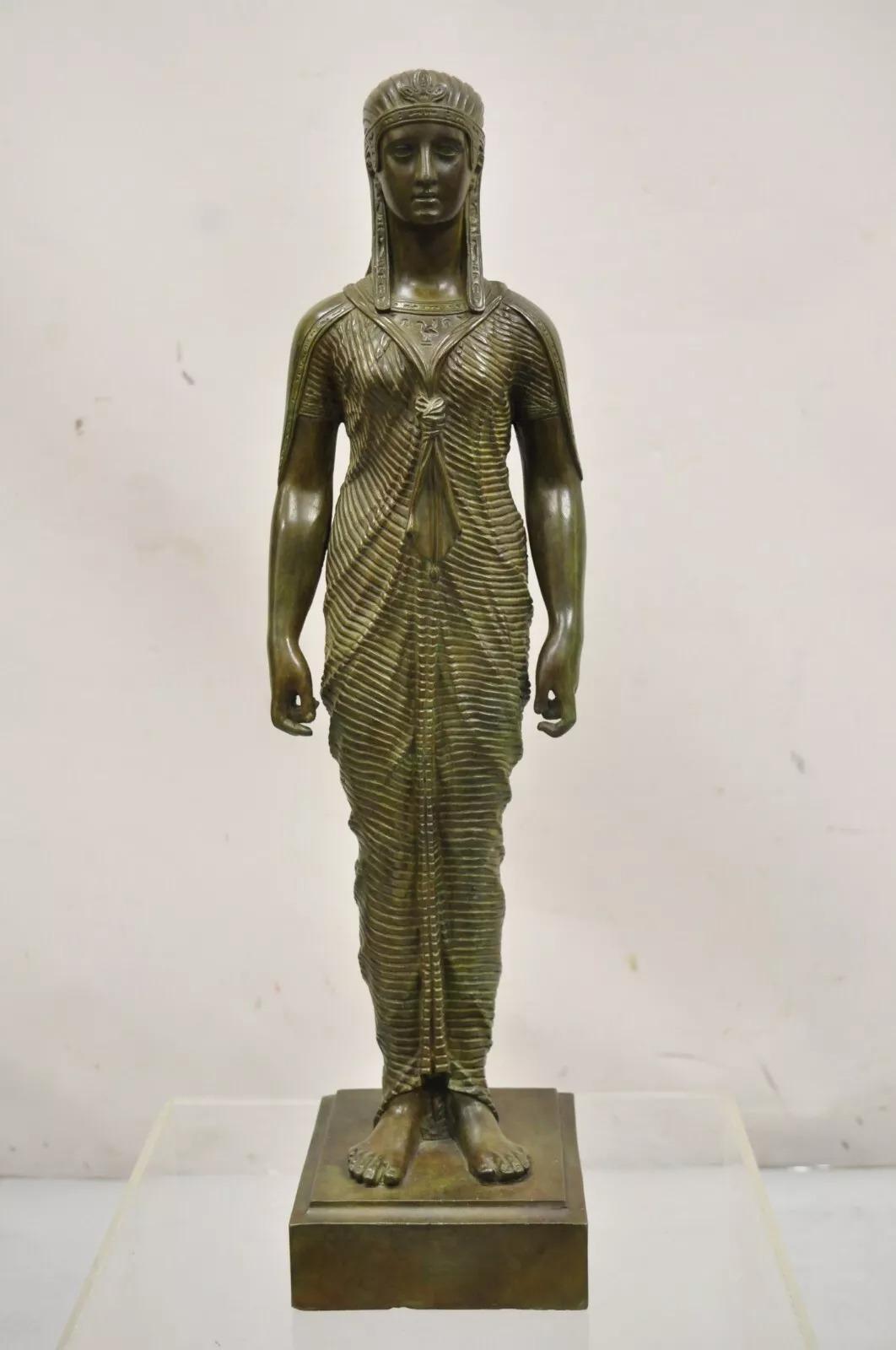 Antique French Neoclassical Egyptian Bronze Woman Figure Statue Sculpture For Sale 10