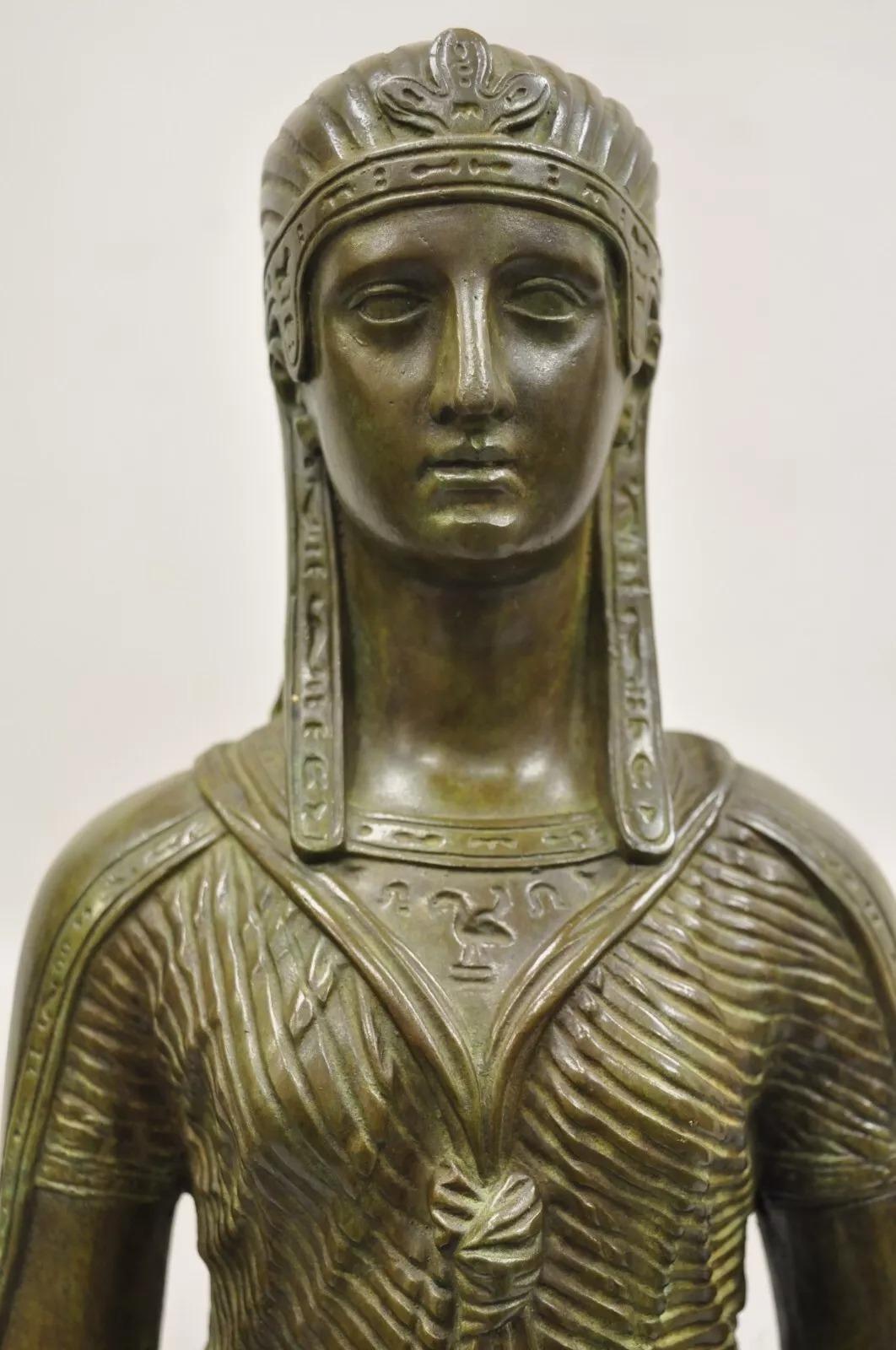 Unknown Antique French Neoclassical Egyptian Bronze Woman Figure Statue Sculpture For Sale