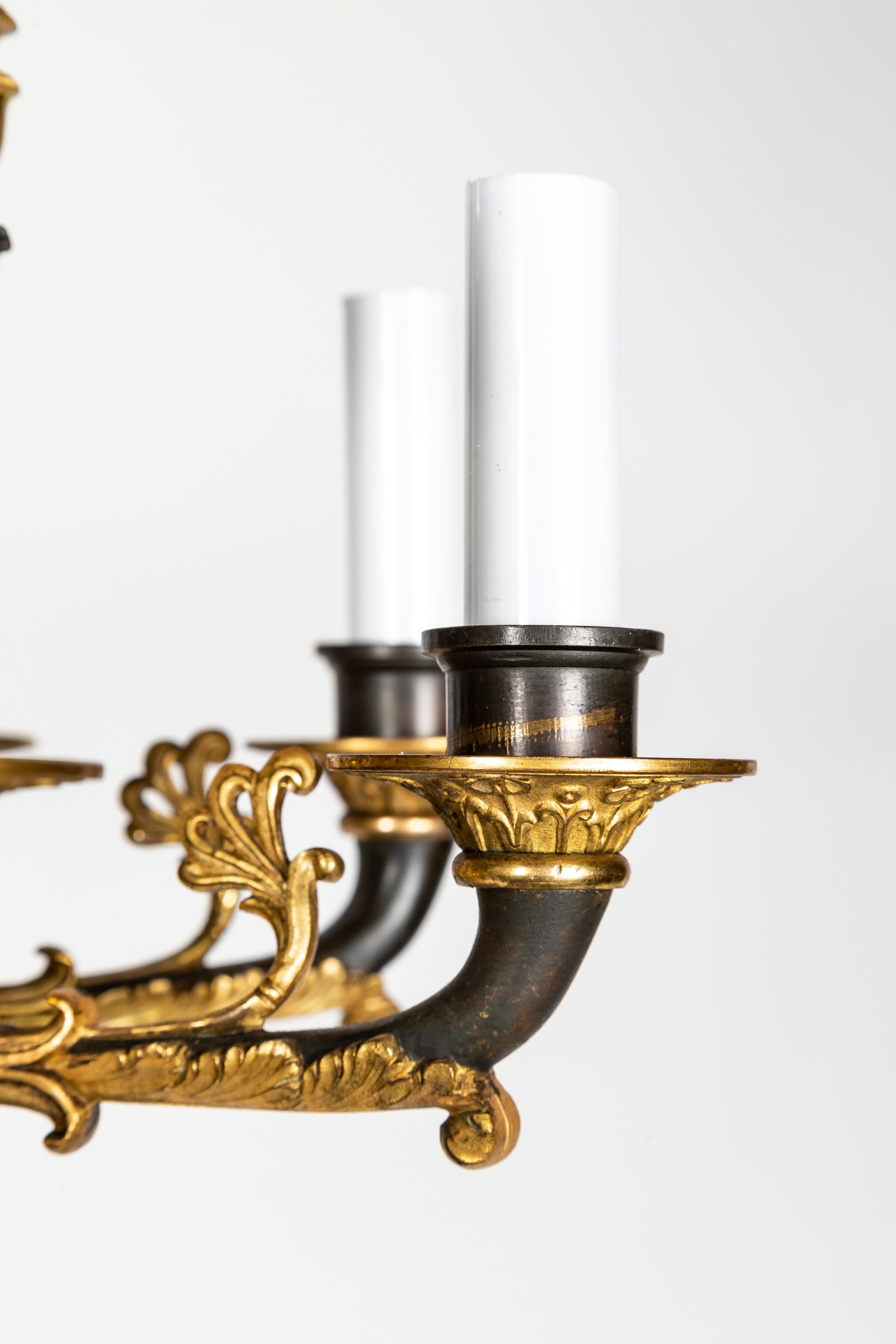Antique French Neoclassical Empire Figural Gilt and Patinated Bronze Chandelier For Sale 6