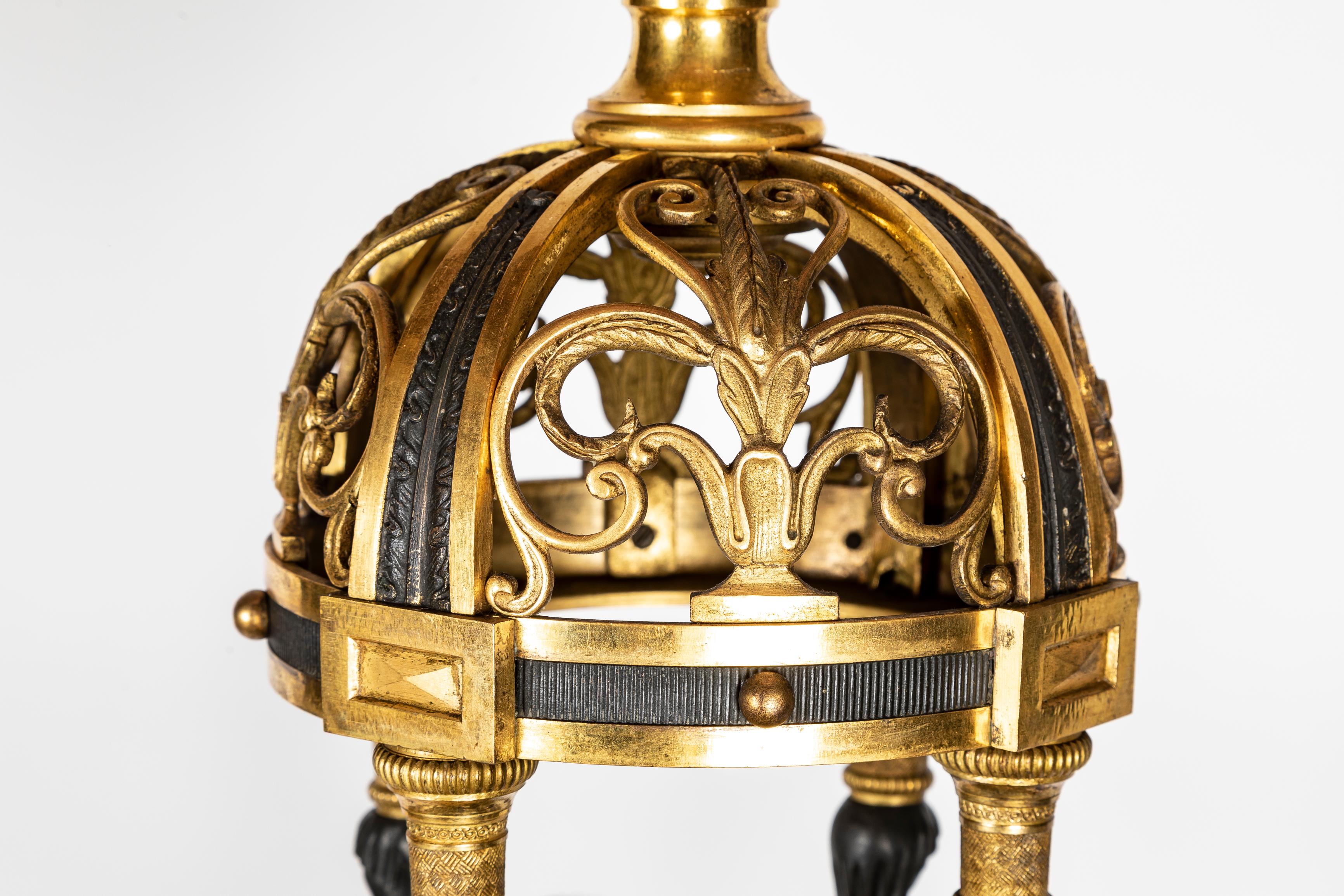Antique French Neoclassical Empire Figural Gilt and Patinated Bronze Chandelier For Sale 5
