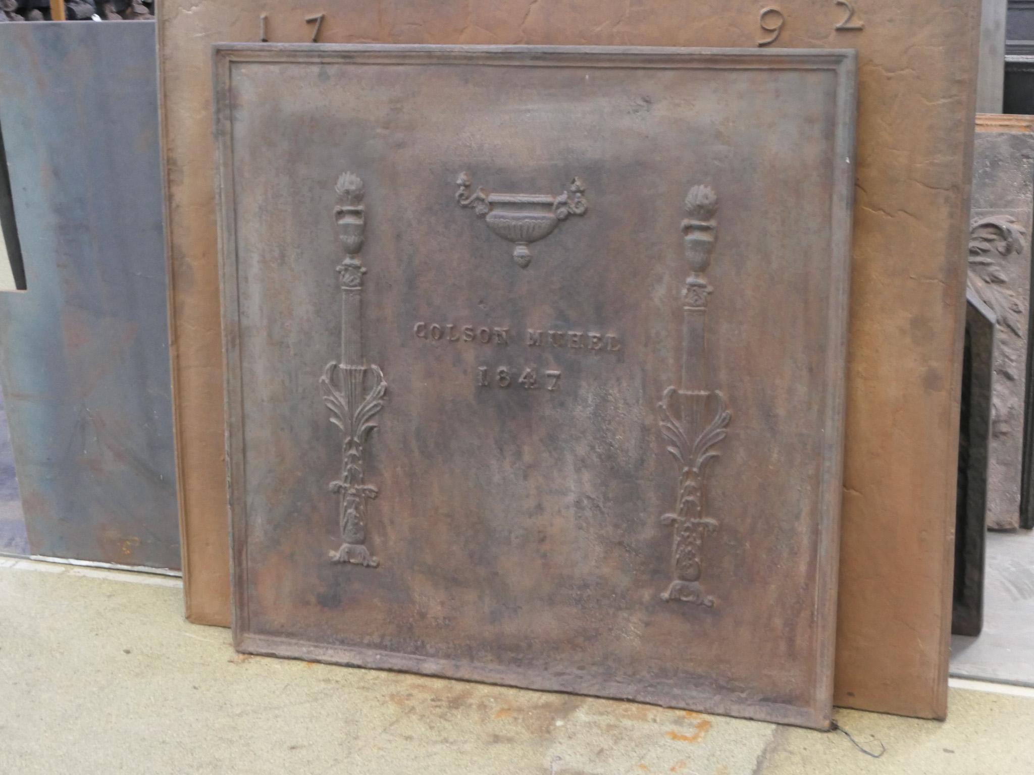 Iron Antique French Neoclassical Fireback / Backsplash, 18th - 19th Century For Sale