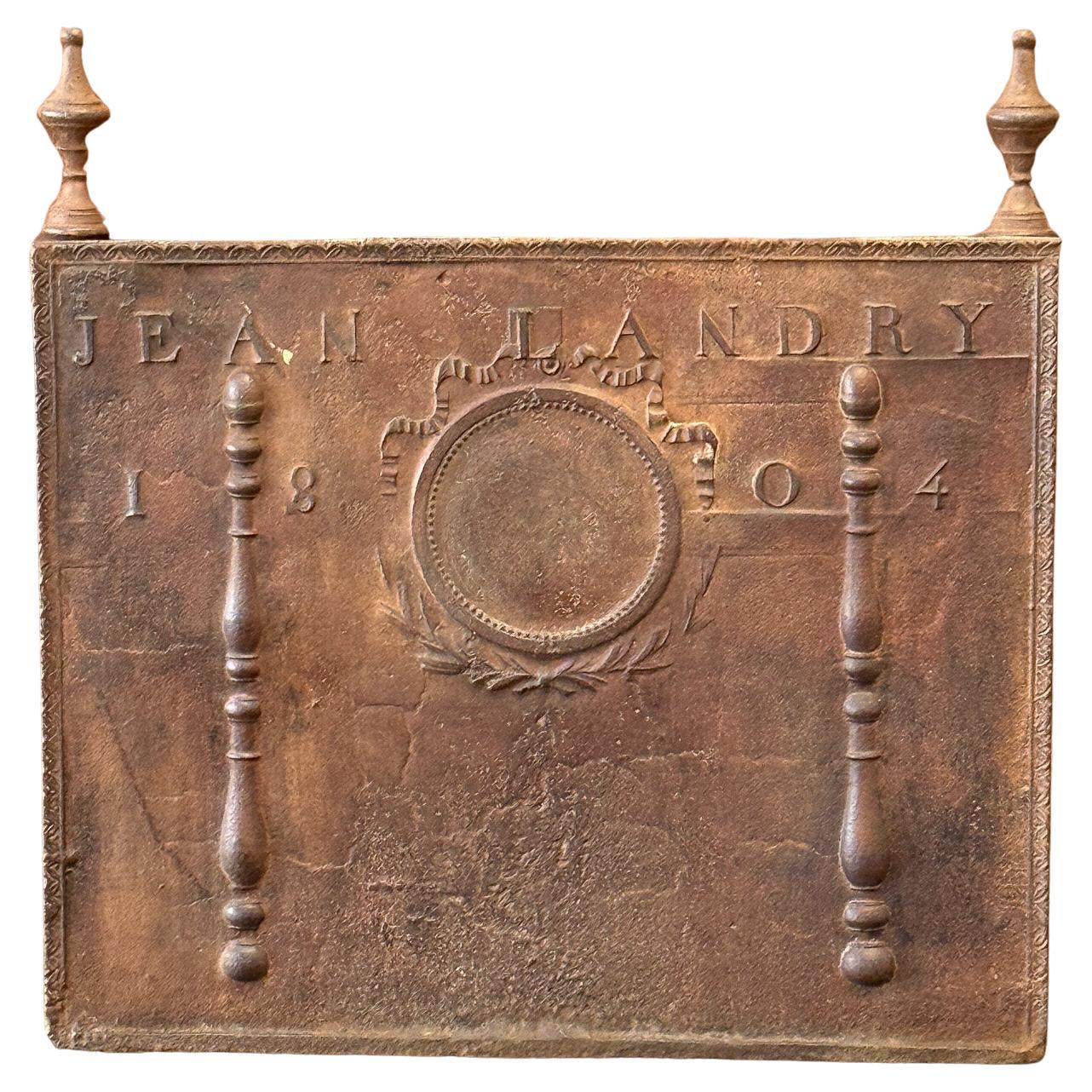 Cast Antique French 'Neoclassical' Fireback / Backsplash, Dated 1804 For Sale