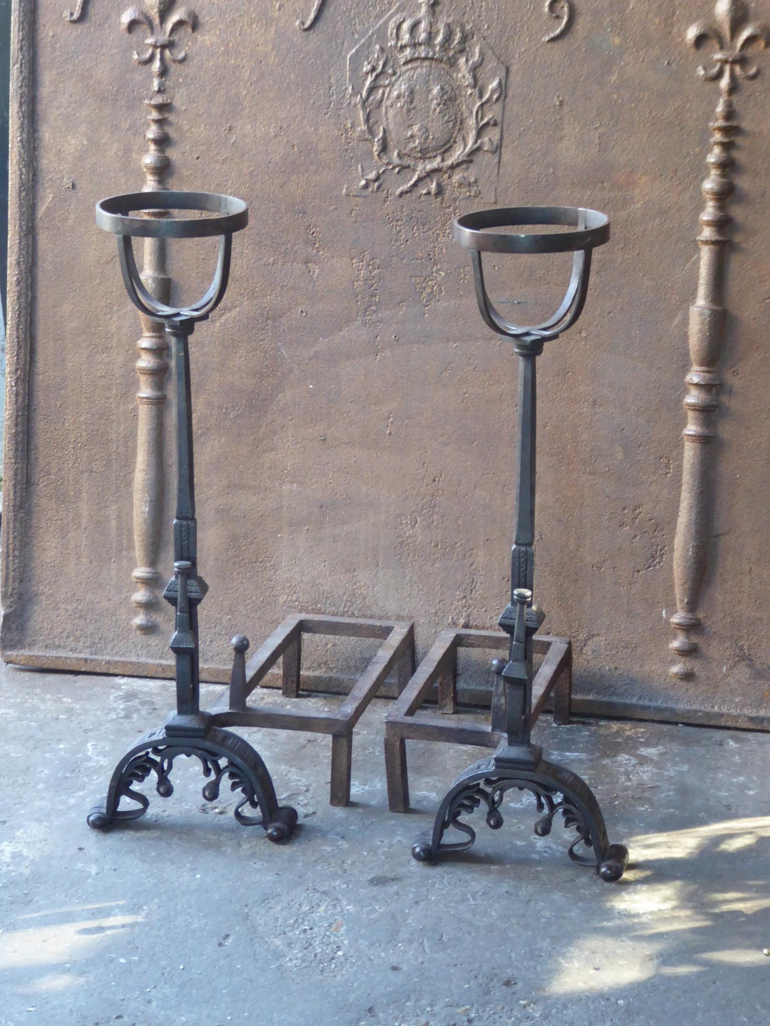 Wrought Iron Antique French Neoclassical Fireplace Grate, Fire Grate, 18th-19th Century For Sale