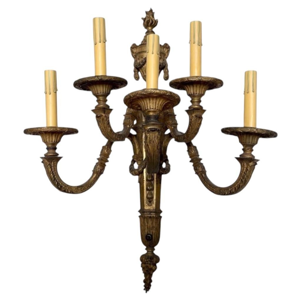 Antique French Neoklassische Vergoldete Bronze 5 Arm Leuchter 1 von 2