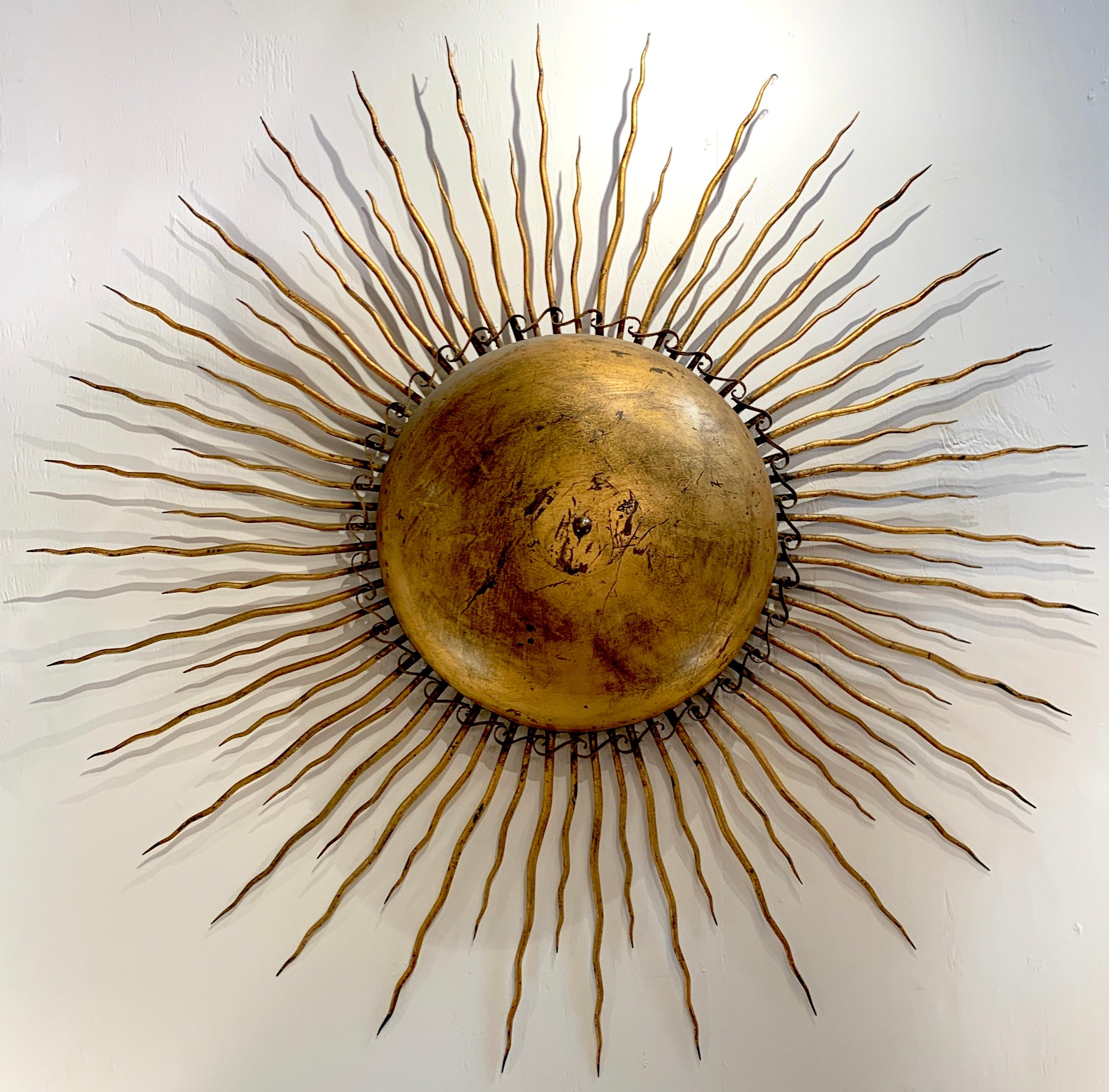 Antique French neoclassical gilt bronze & iron sunburst wall sculpture
an exceptional example 37