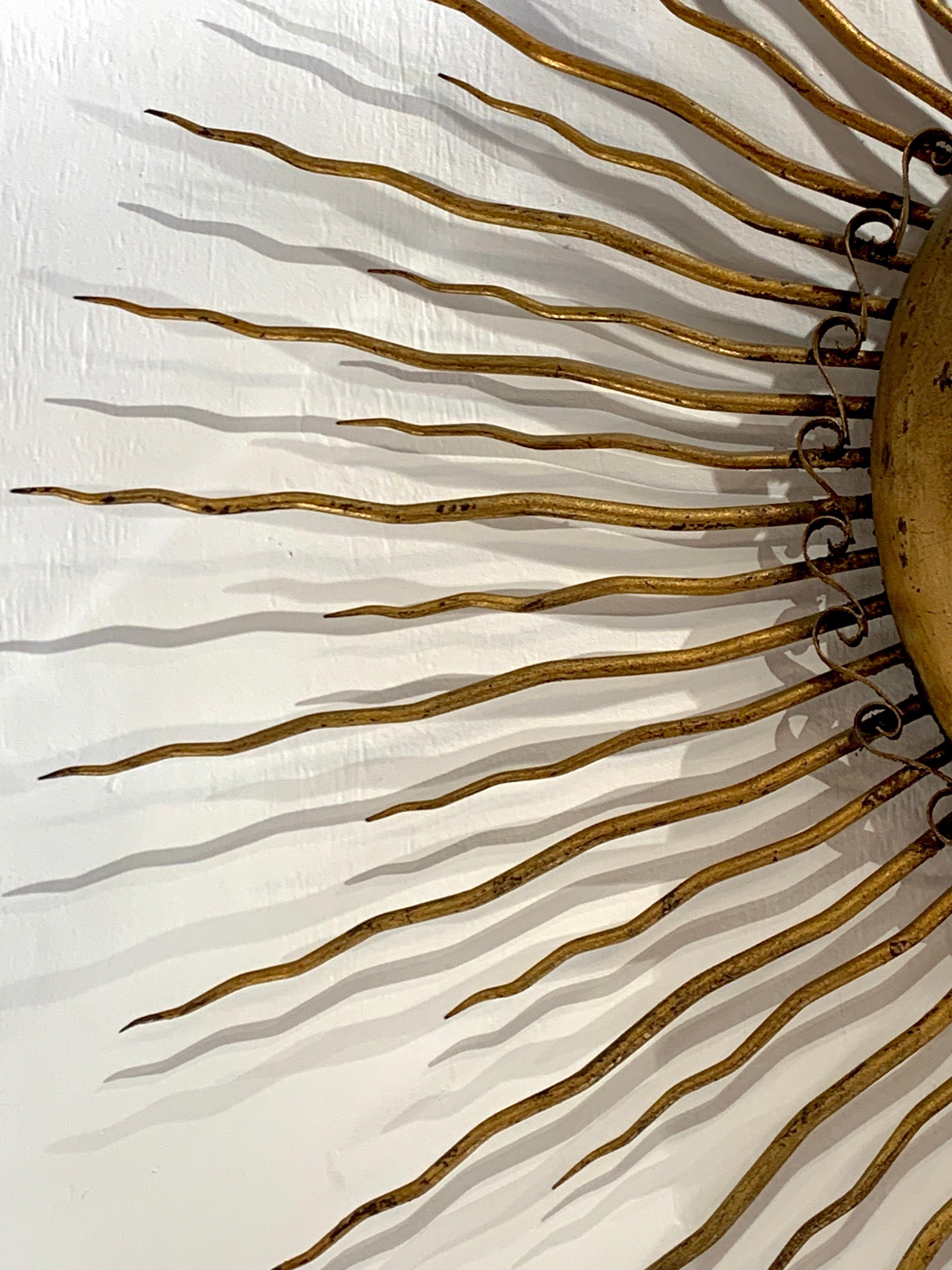 20th Century Antique French Neoclassical Gilt Bronze & Iron Sunburst Wall Sculpture For Sale