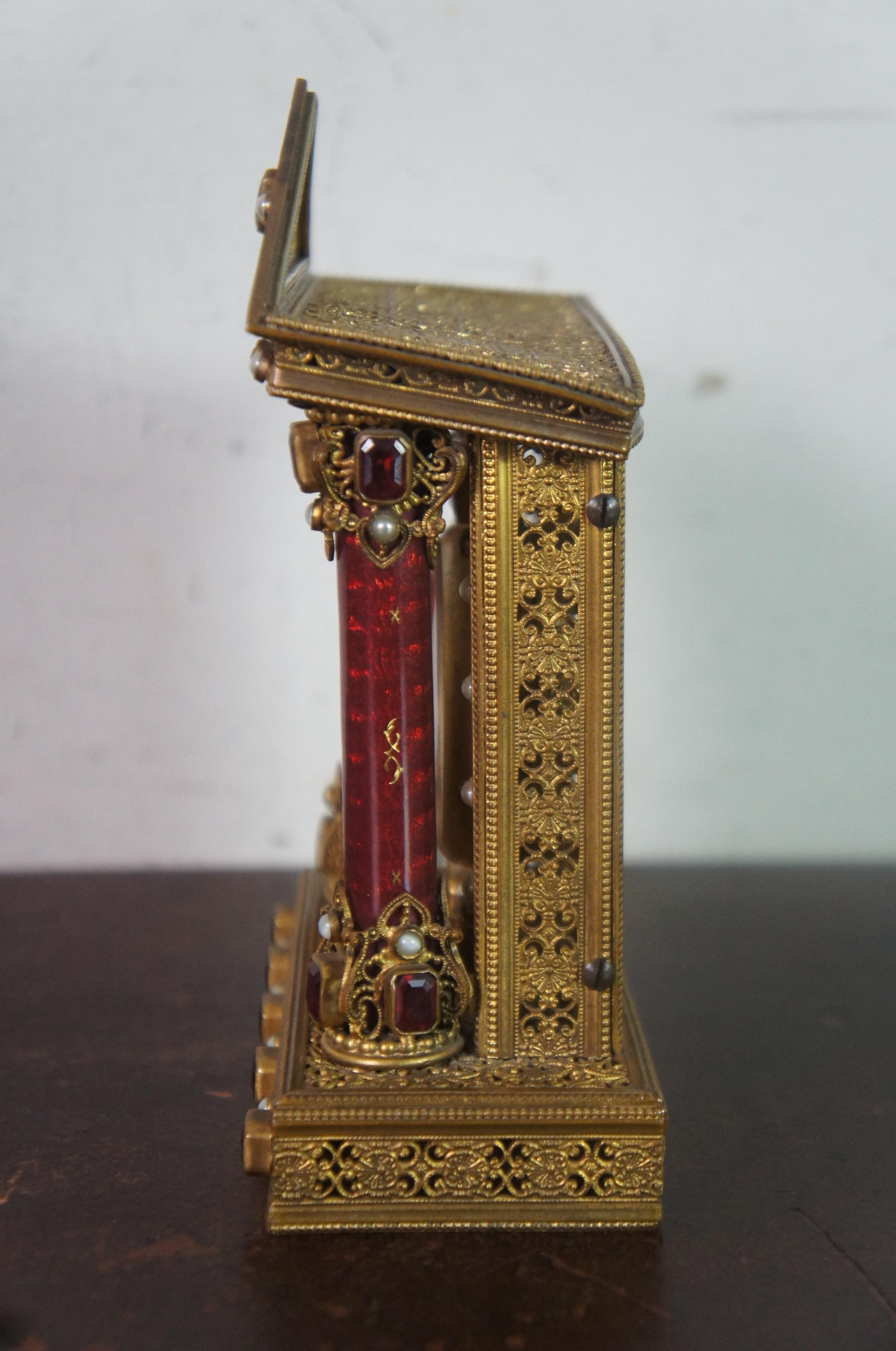 Antique French Neoclassical Gilt Filigree Jeweled Vanity Desk Pediment Clock 2