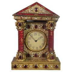 Antique French Neoclassical Gilt Filigree Jeweled Vanity Desk Pediment Clock