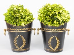 Paire de Cachepots Jardinieres Anciennes Toles Néoclassiques Françaises Dorées