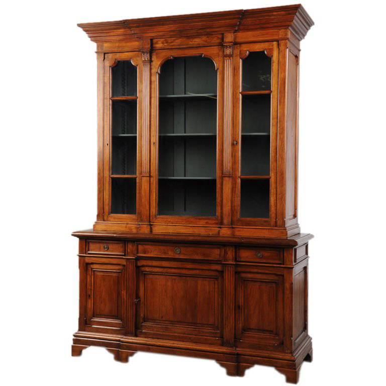 Antique French Neoclassical Glazed Walnut Bookcase Display Cabinet, circa 1875