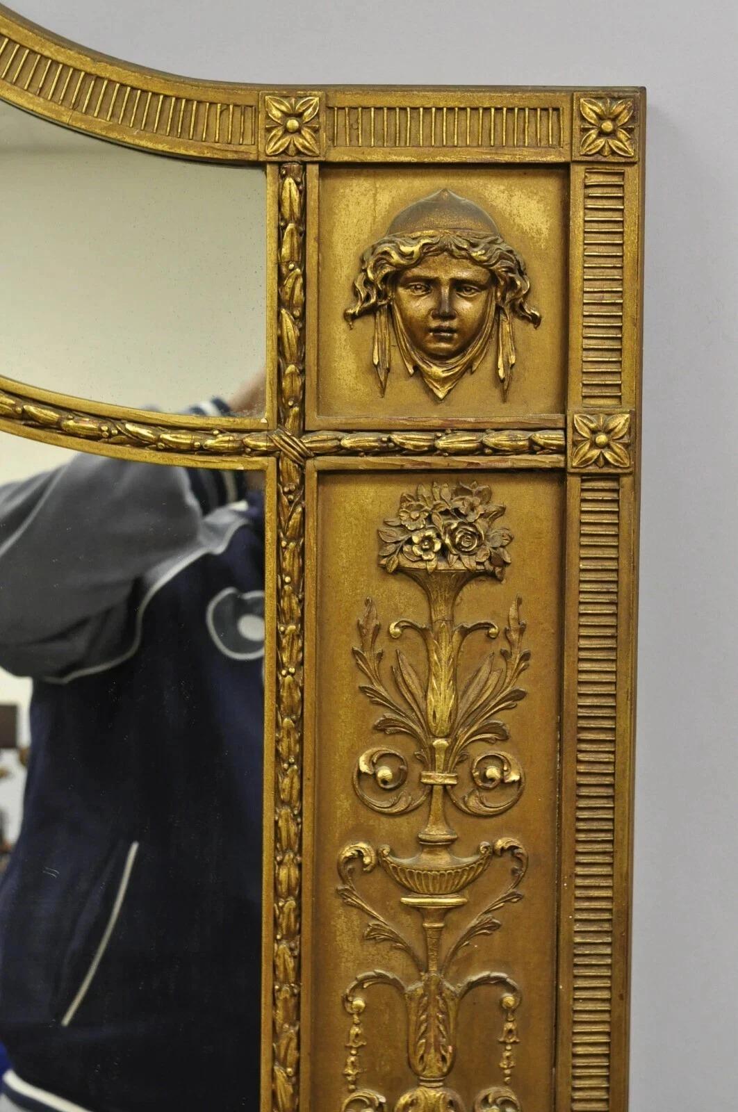 Antique French Neoclassical Gold Figural Gesso Large 76x54 Trumeau Espejo de pie en venta 6