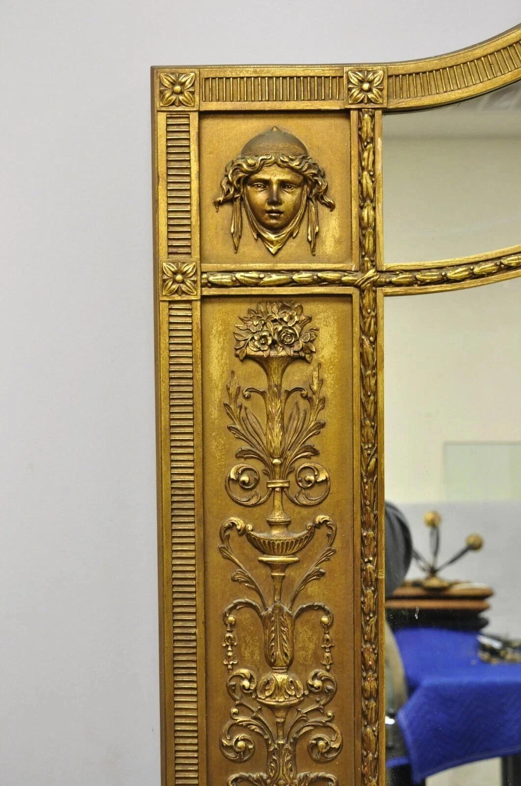 Antique French Neoclassical Gold Figural Gesso Large 76x54 Trumeau Espejo de pie Renacimiento en venta