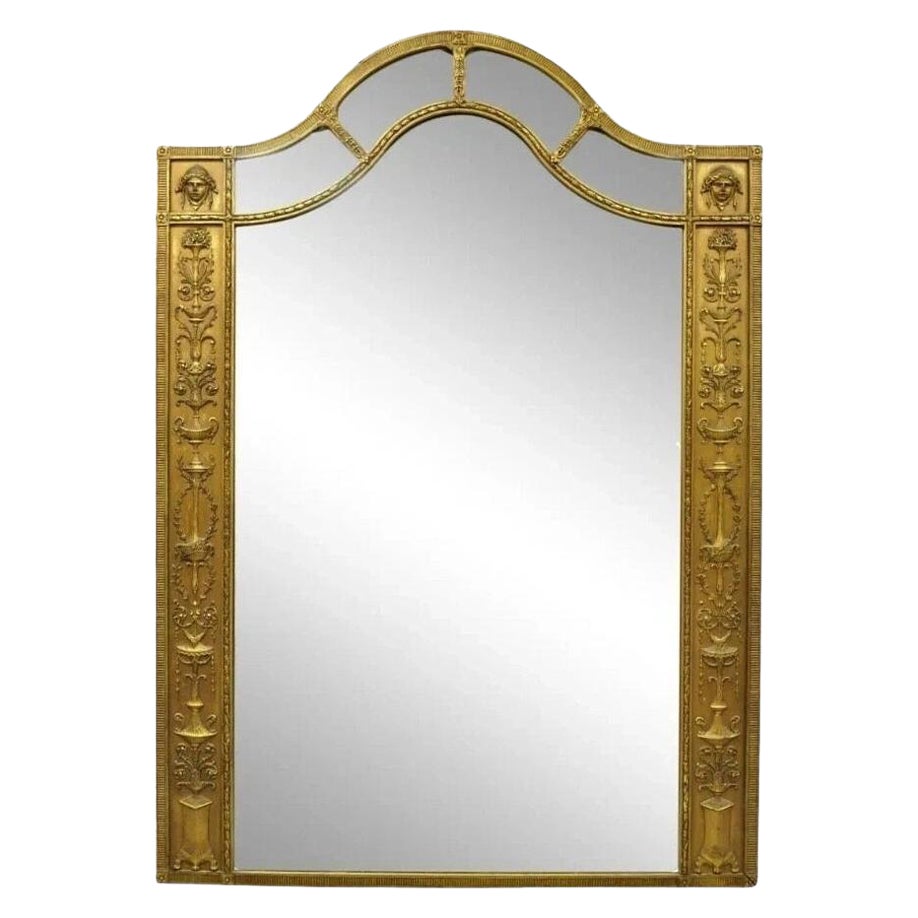 Antique French Neoclassical Gold Figural Gesso Large 76x54 Trumeau Floor Mirror