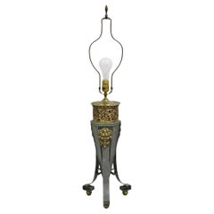 Antique French Neoclassical Green Iron Table Lamp w/ Brass Bacchus Face