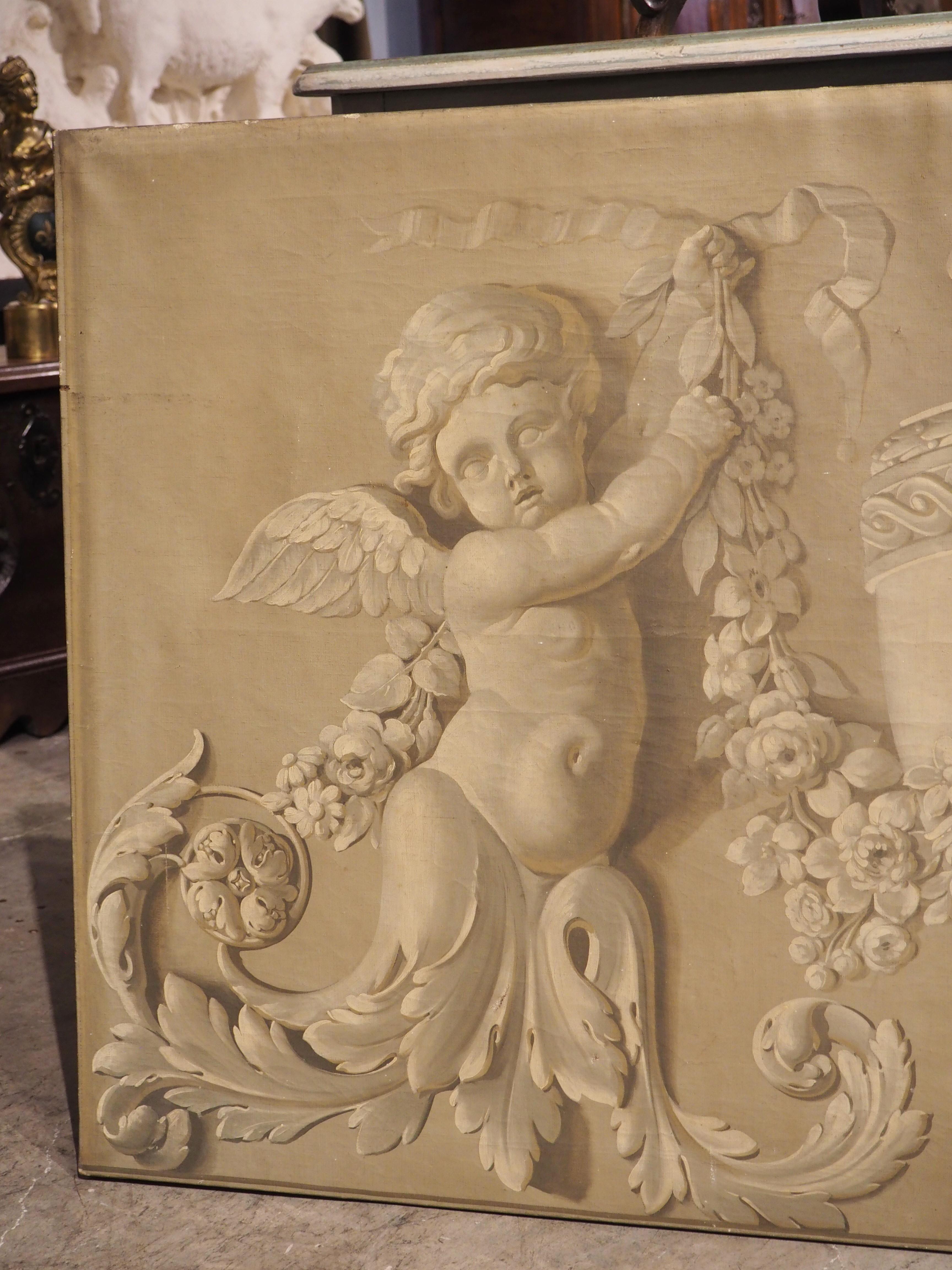 Hand-Painted Antique French Neoclassical Grisaille Overdoor Painting, Circa 1815 For Sale