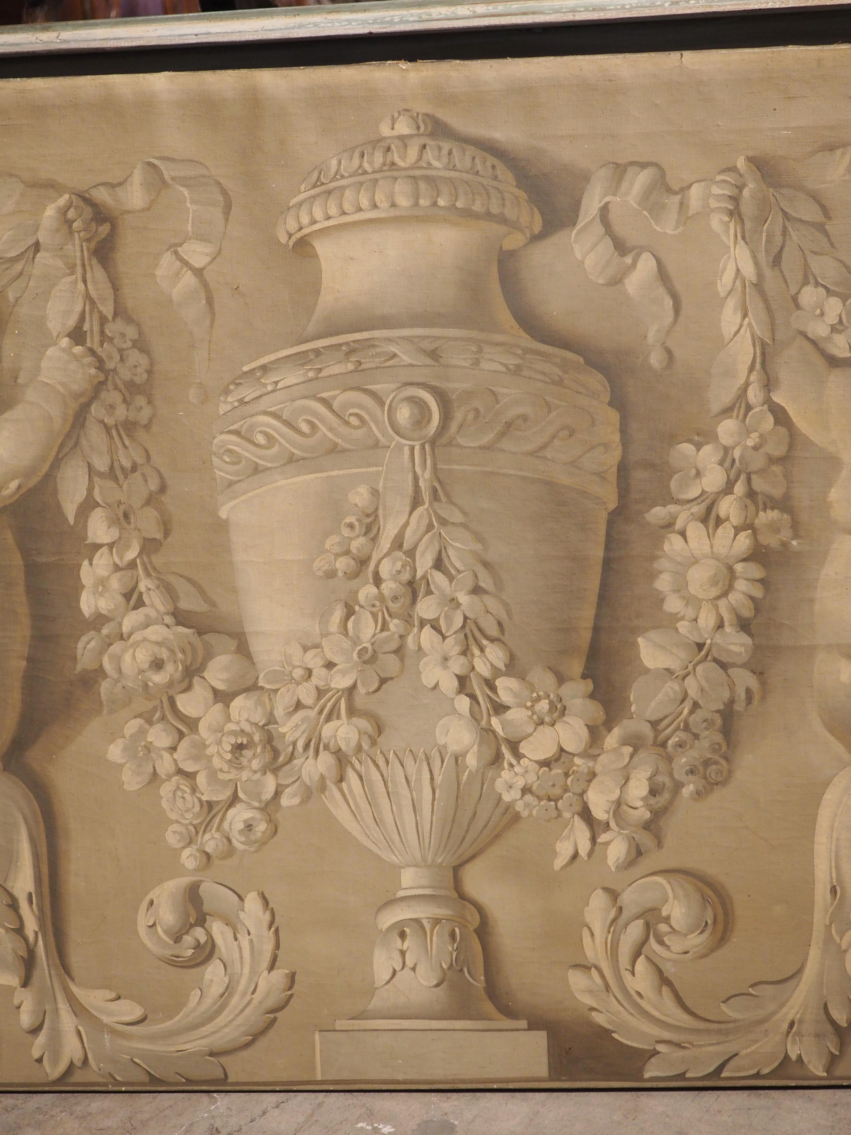 Antique French Neoclassical Grisaille Overdoor Painting, Circa 1815 In Good Condition For Sale In Dallas, TX