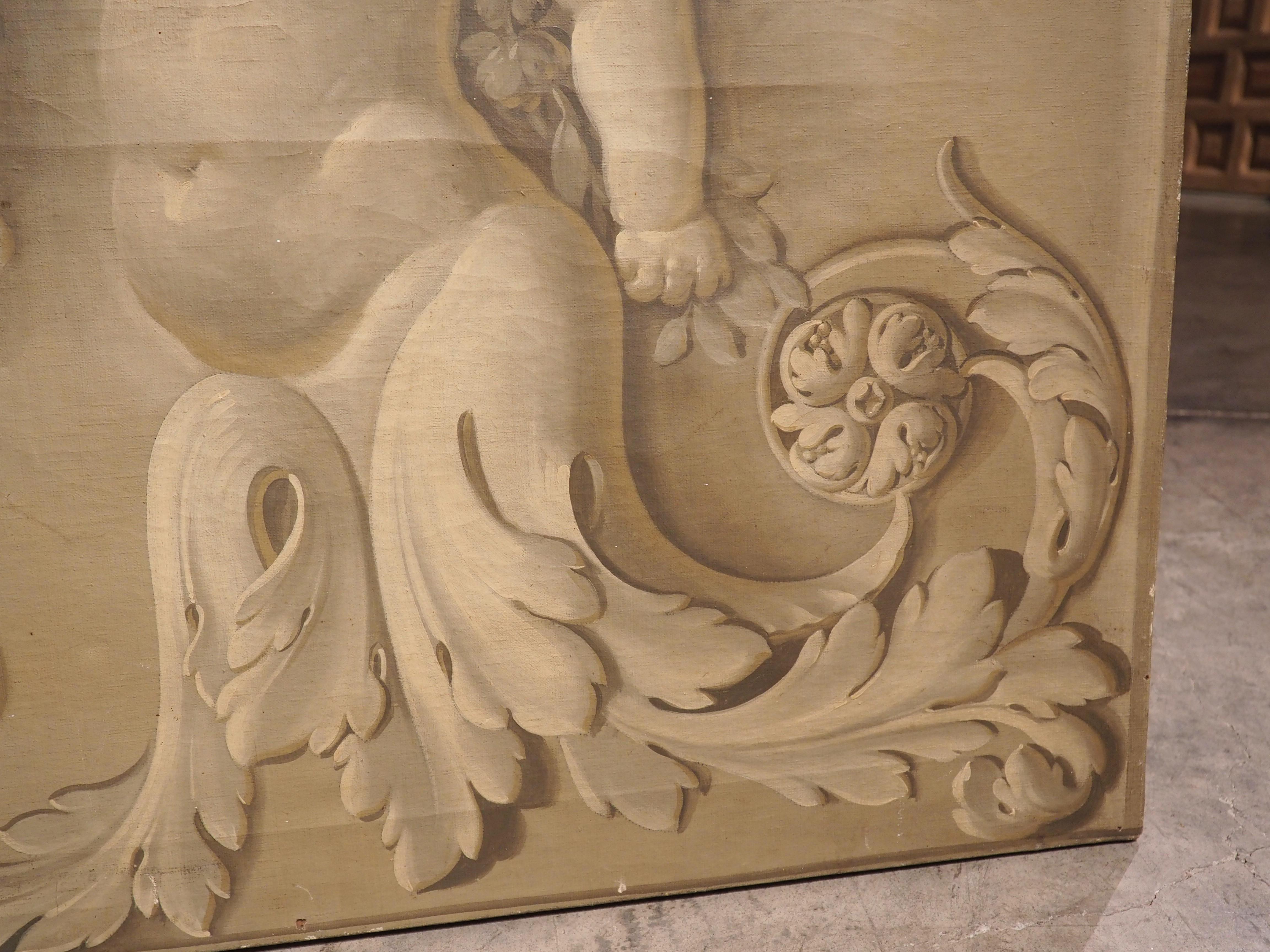 Antique French Neoclassical Grisaille Overdoor Painting, Circa 1815 Lienzo en venta