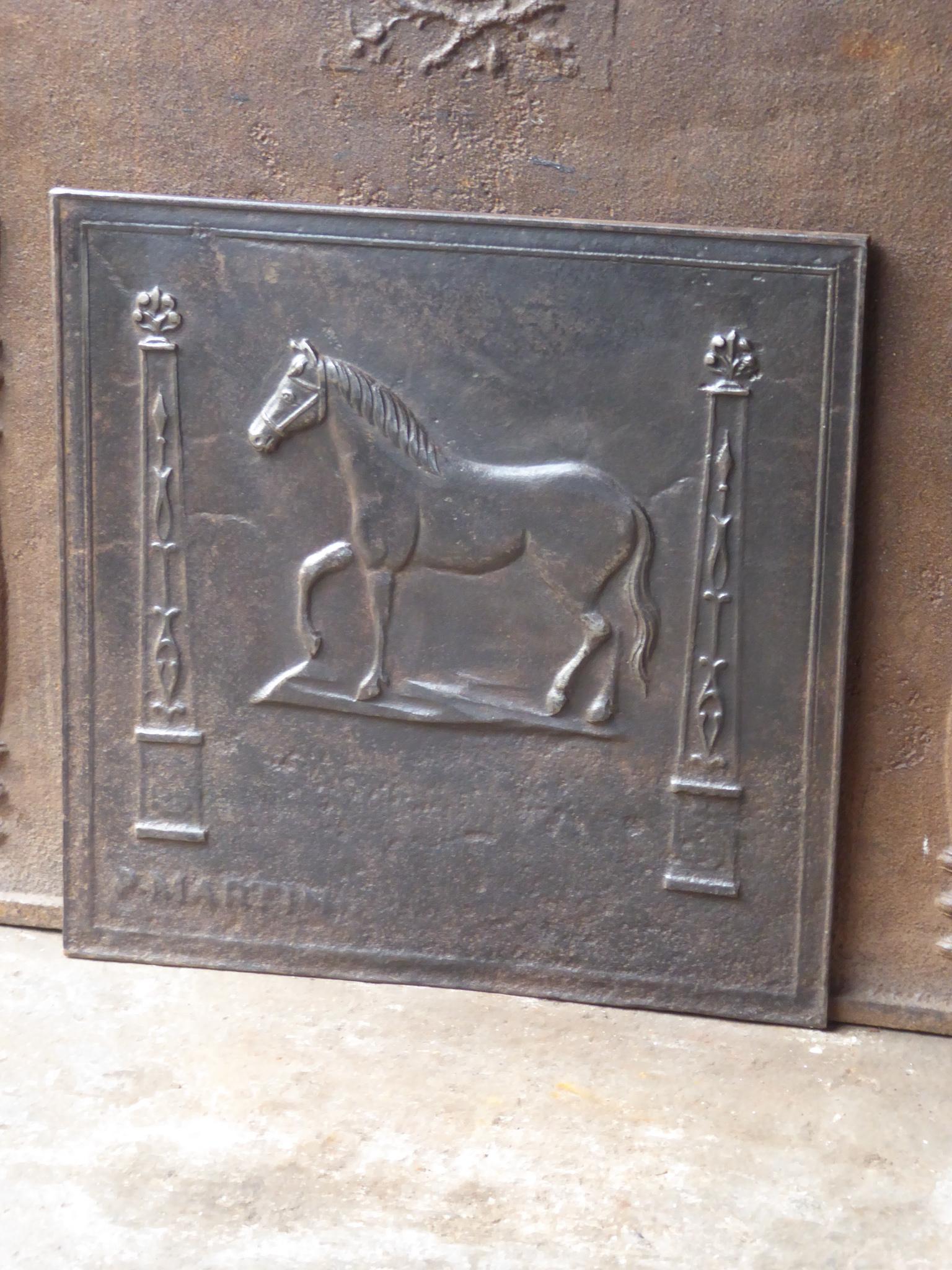 Antique French Neoclassical 'Horse' Fireback, 18th-19th Century In Good Condition In Amerongen, NL