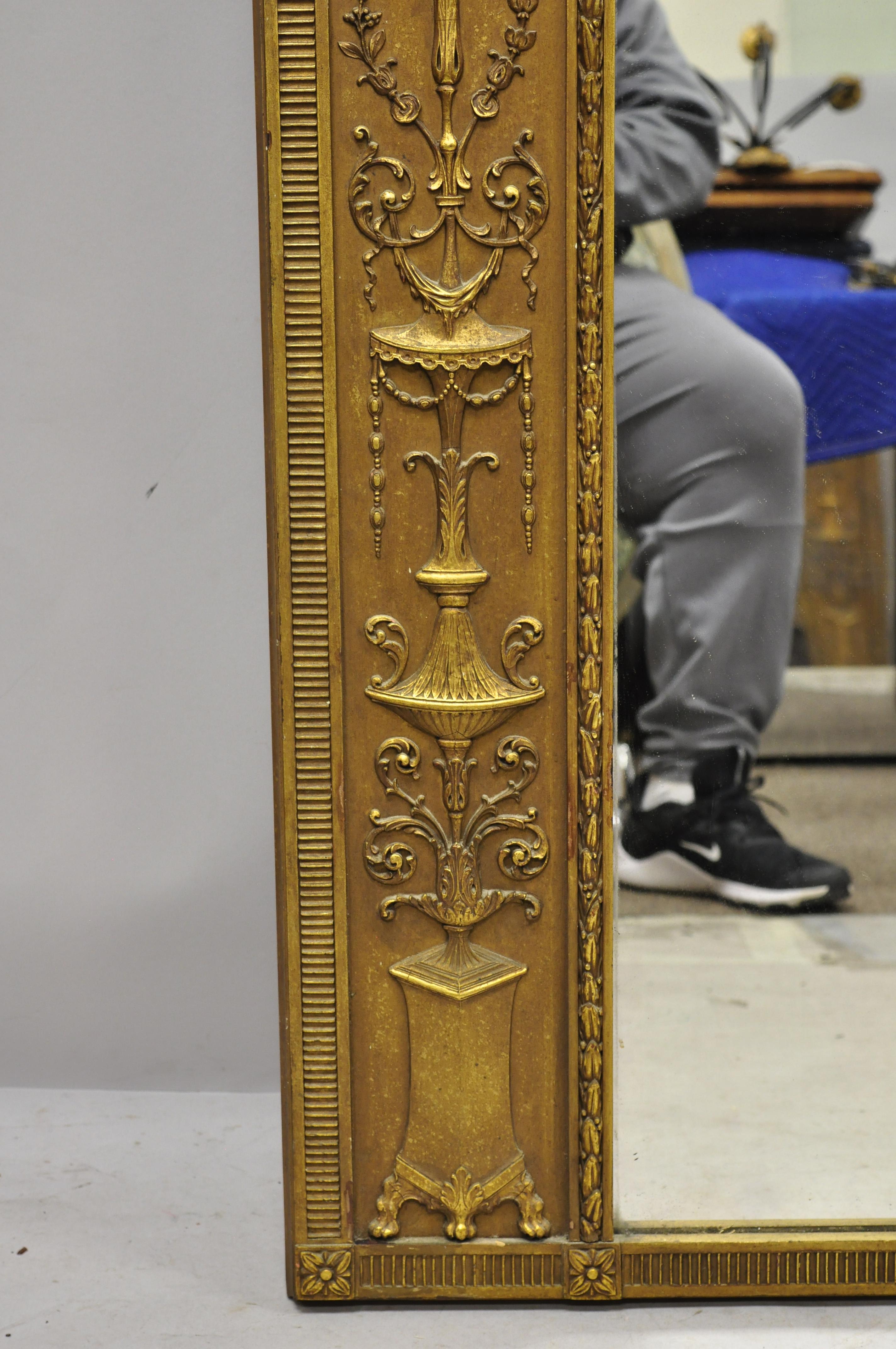 Antiker französischer neoklassizistischer großer Trumeau-Stehspiegel, Gold, Gesso, figürlicher Gesso im Angebot 4