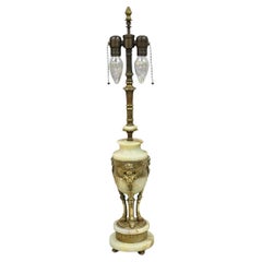 Antique French Neoclassical Louis XV Onyx Urn Figural Bronze Cherub Table Lamp