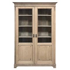 Antique French Neoclassical Louis XVI Bookcase in Stripped Oak