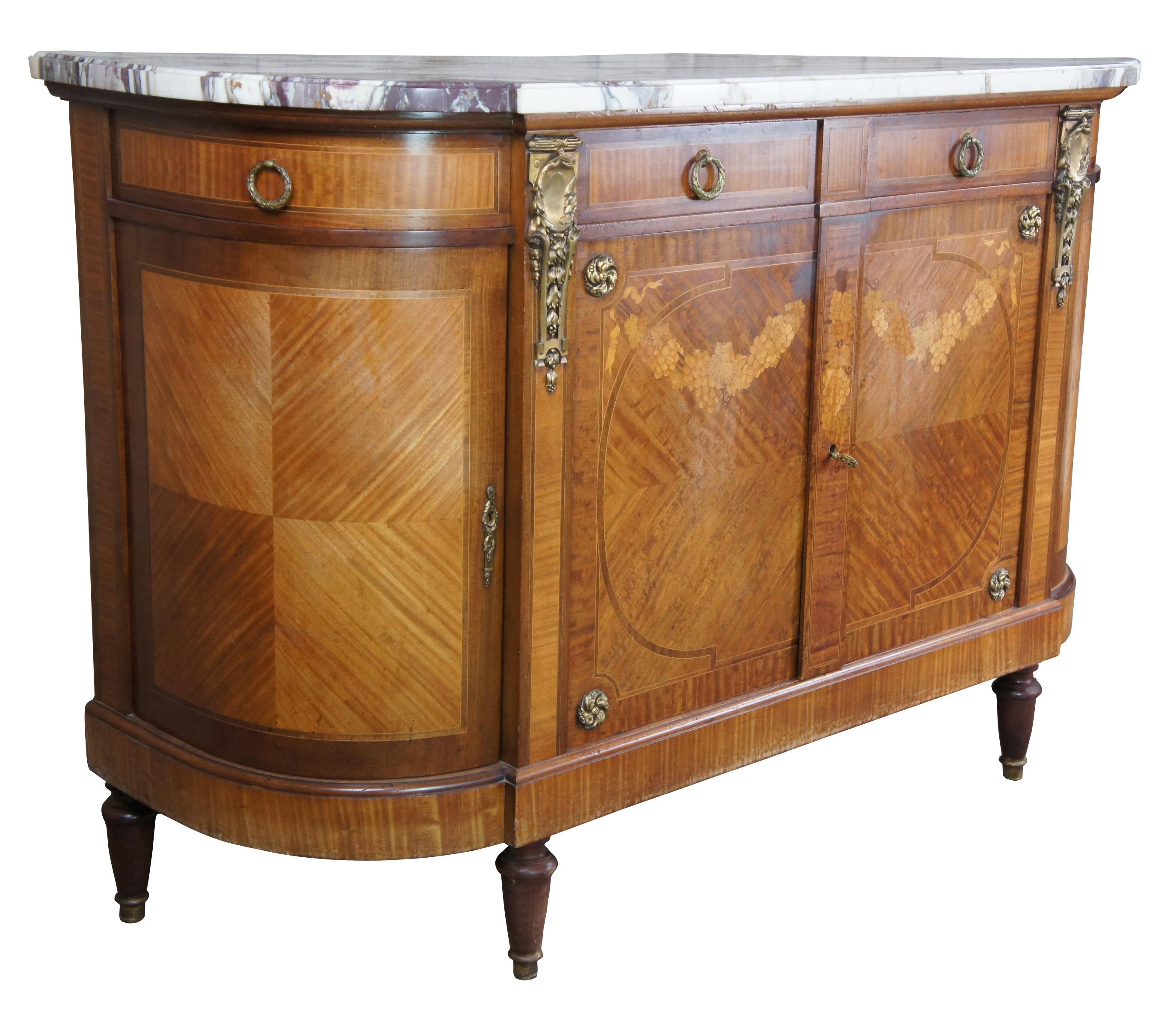 Antique French Neoclassical Louis XVI Marble Demilune Sidboard Buffet Cabinet In Good Condition In Dayton, OH