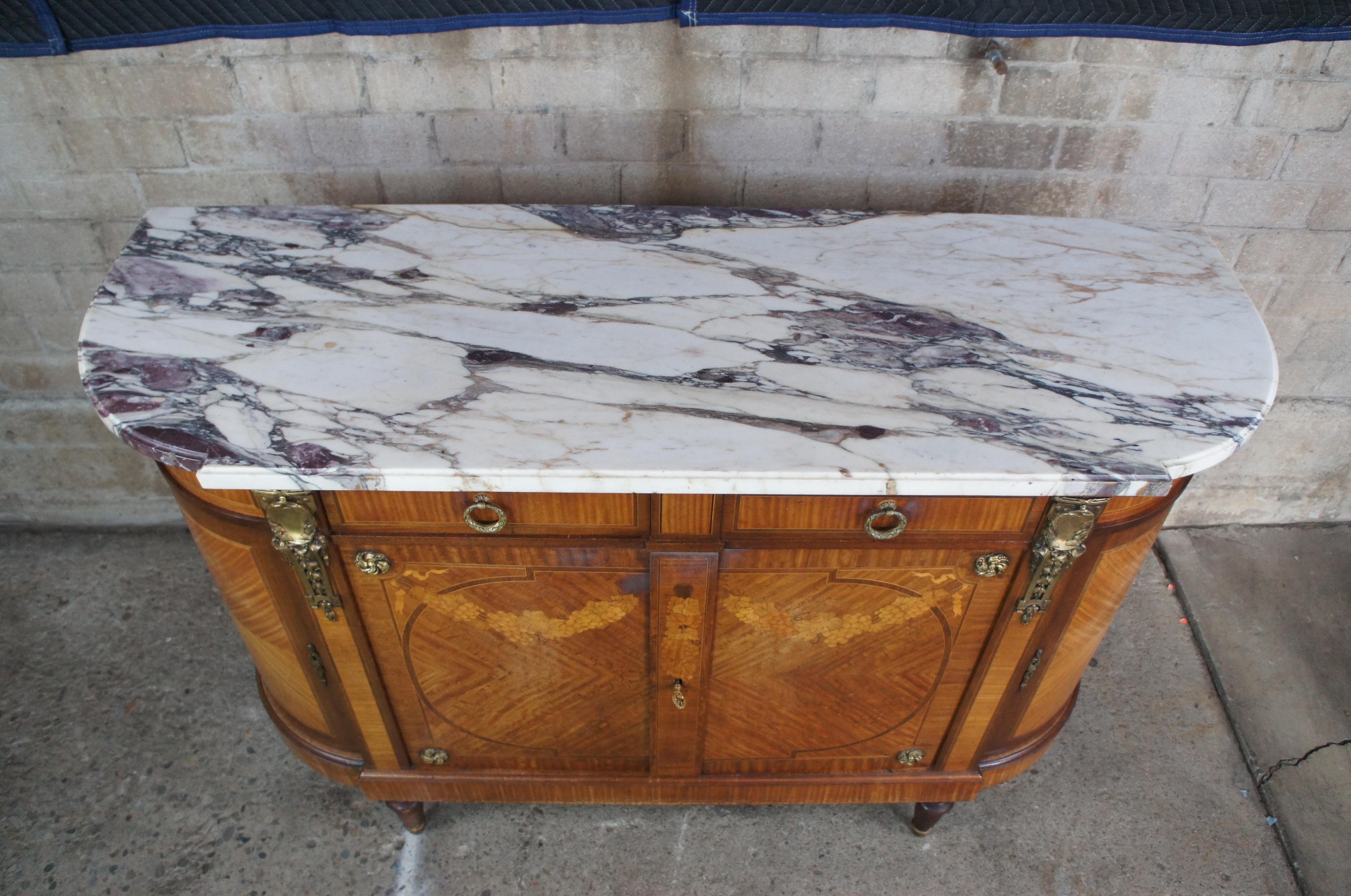 19th Century Antique French Neoclassical Louis XVI Marble Demilune Sidboard Buffet Cabinet