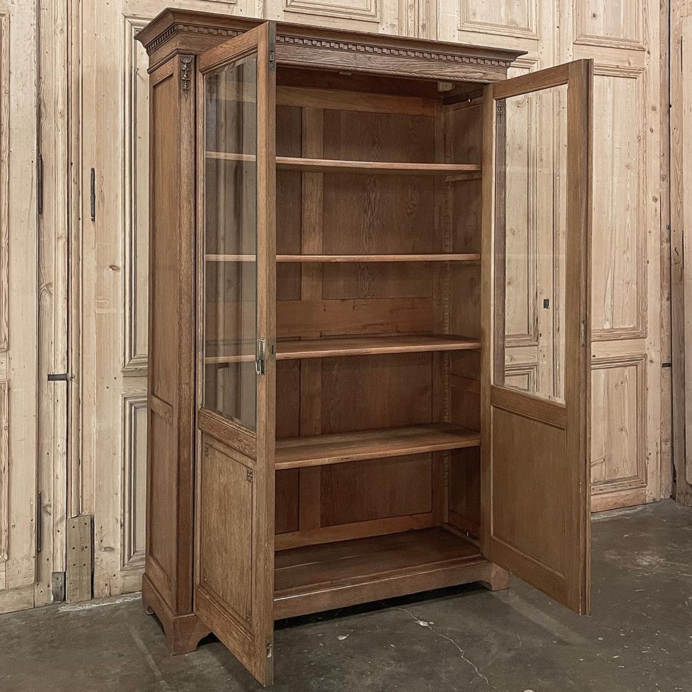Brass Antique French Neoclassical Louis XVI Oak Bookcase For Sale