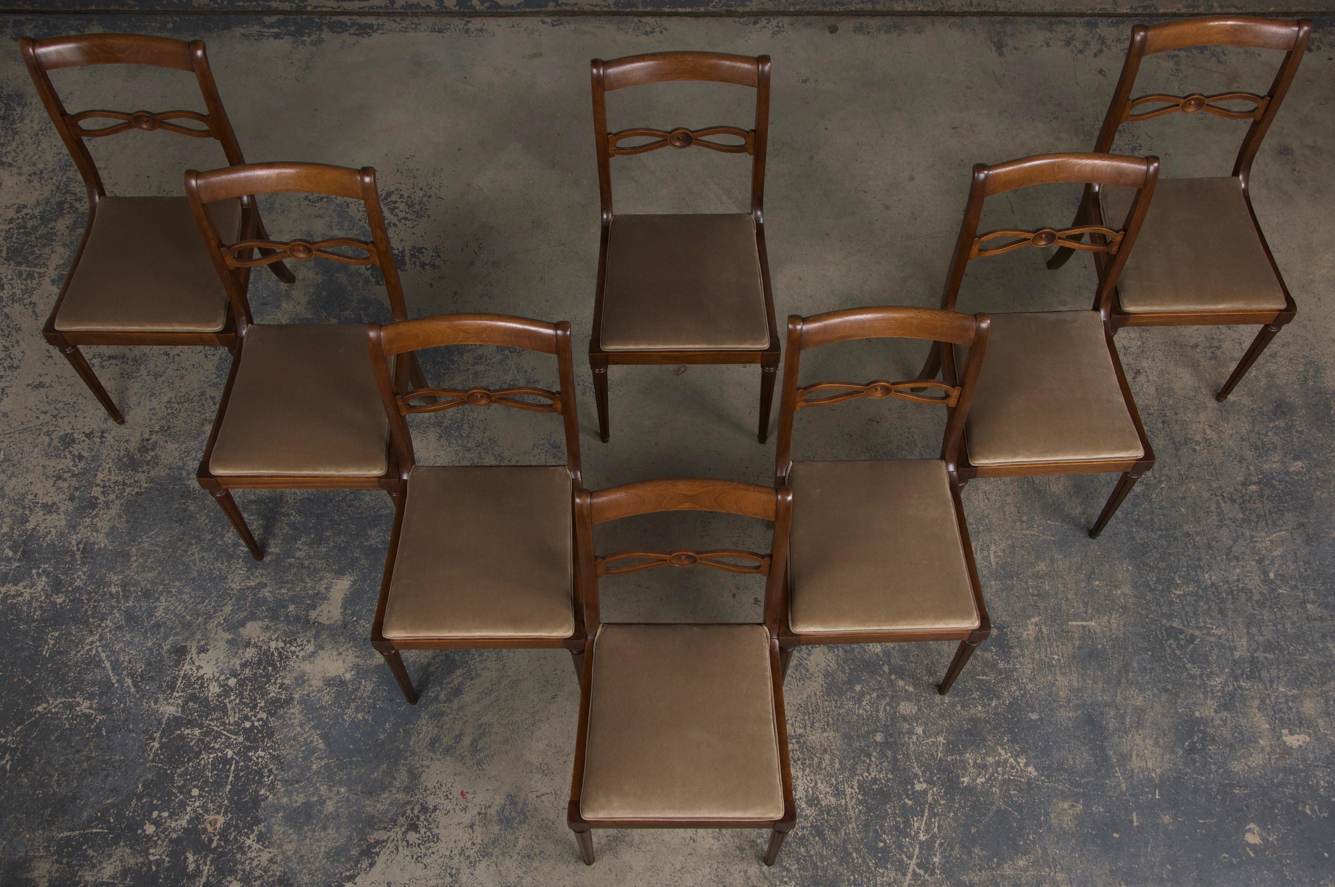 Hand-Carved Antique French Neoclassical Louis XVI Style Walnut Dining Chairs - Set of 8