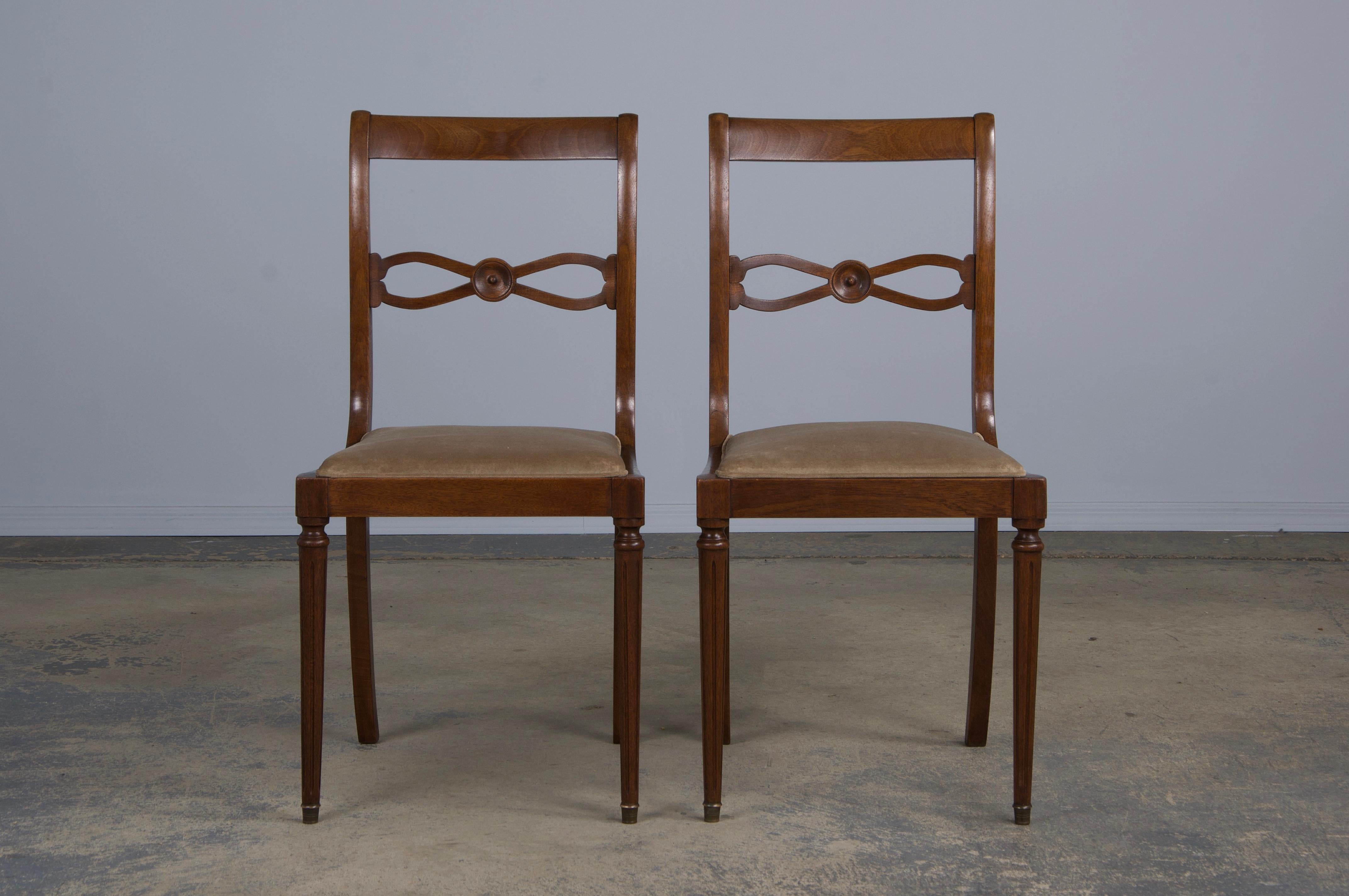 19th Century Antique French Neoclassical Louis XVI Style Walnut Dining Chairs - Set of 8