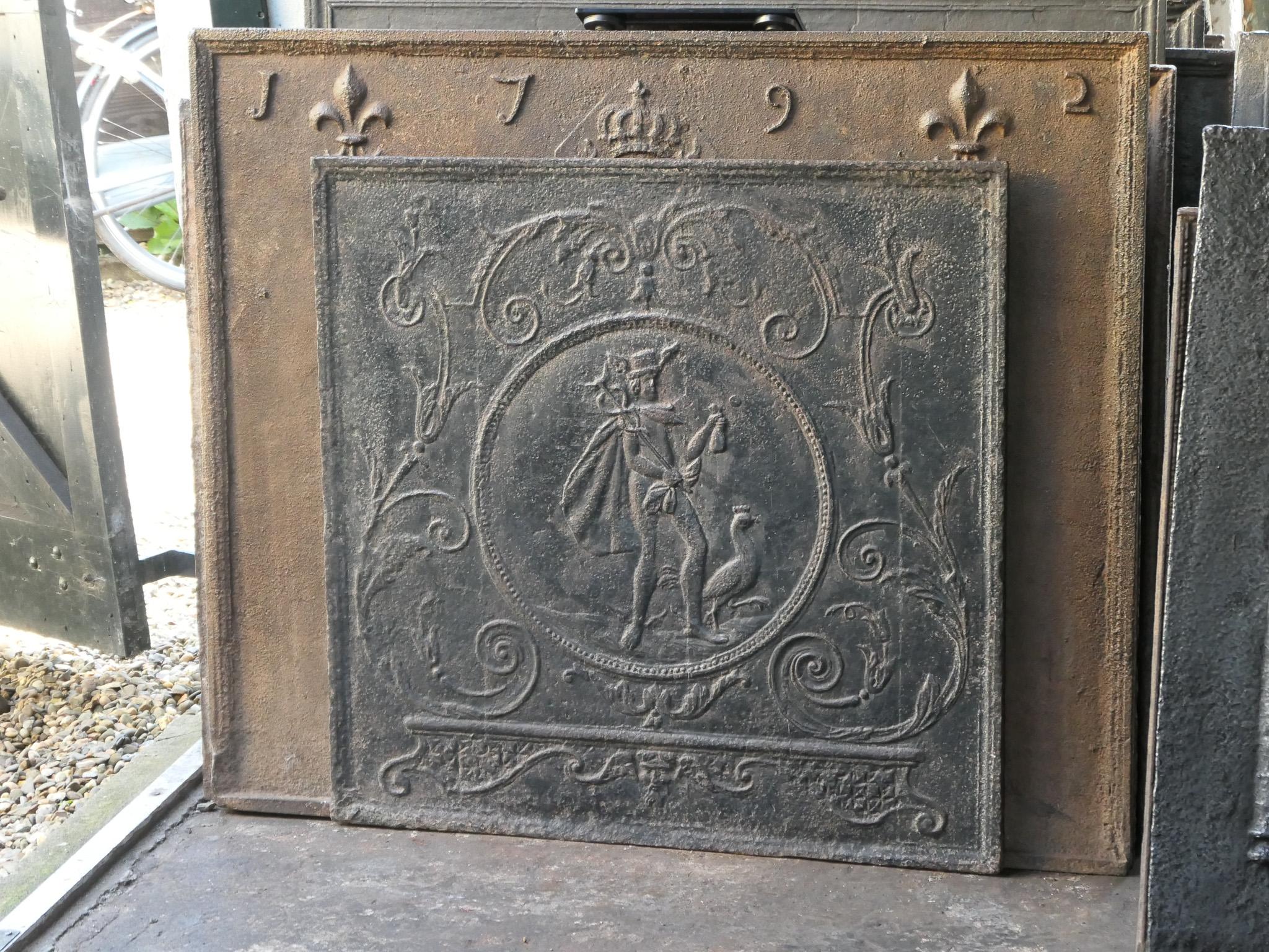 Iron Antique French Neoclassical 'Mercury' Fireback, 18th - 19th Century For Sale