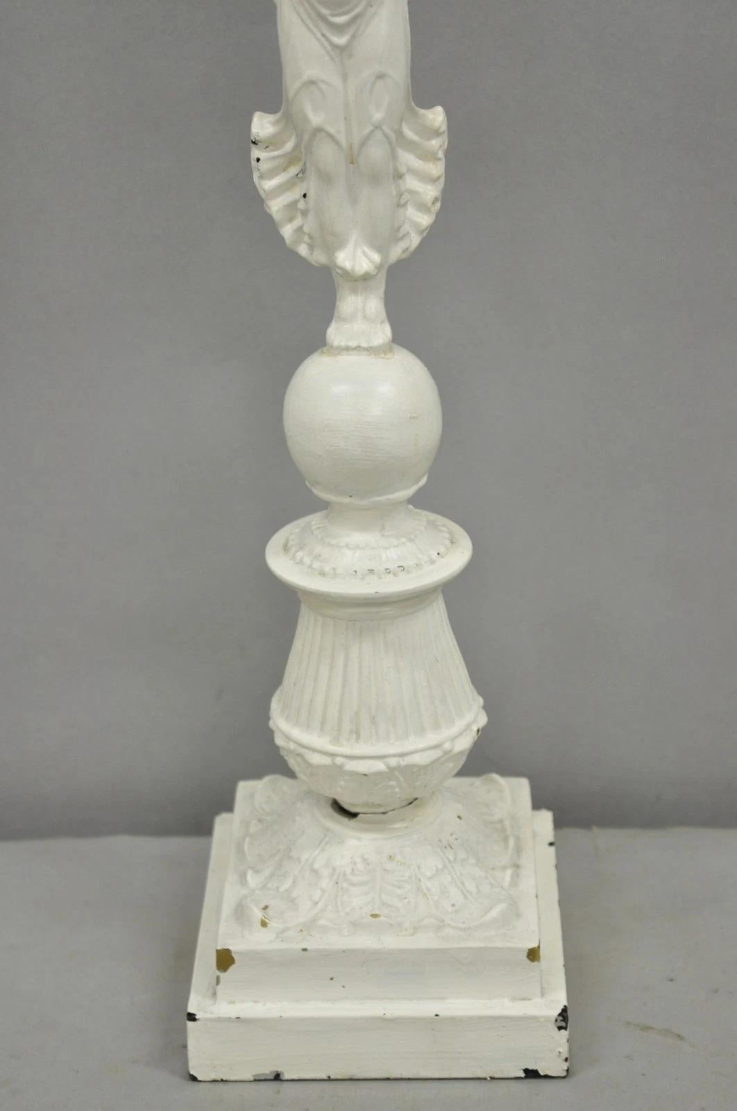 Antique French Neoclassical Metal Figural Winged Maiden Flame White Table Lamp For Sale 7