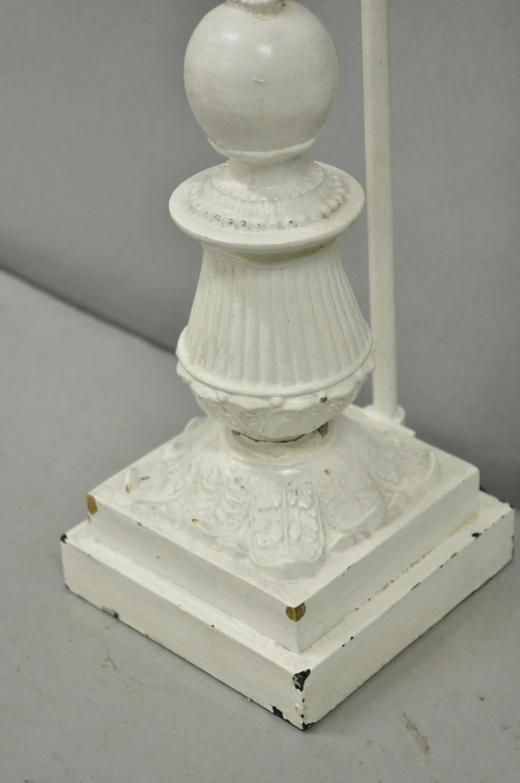 Antique French Neoclassical Metal Figural Winged Maiden Flame White Table Lamp For Sale 4