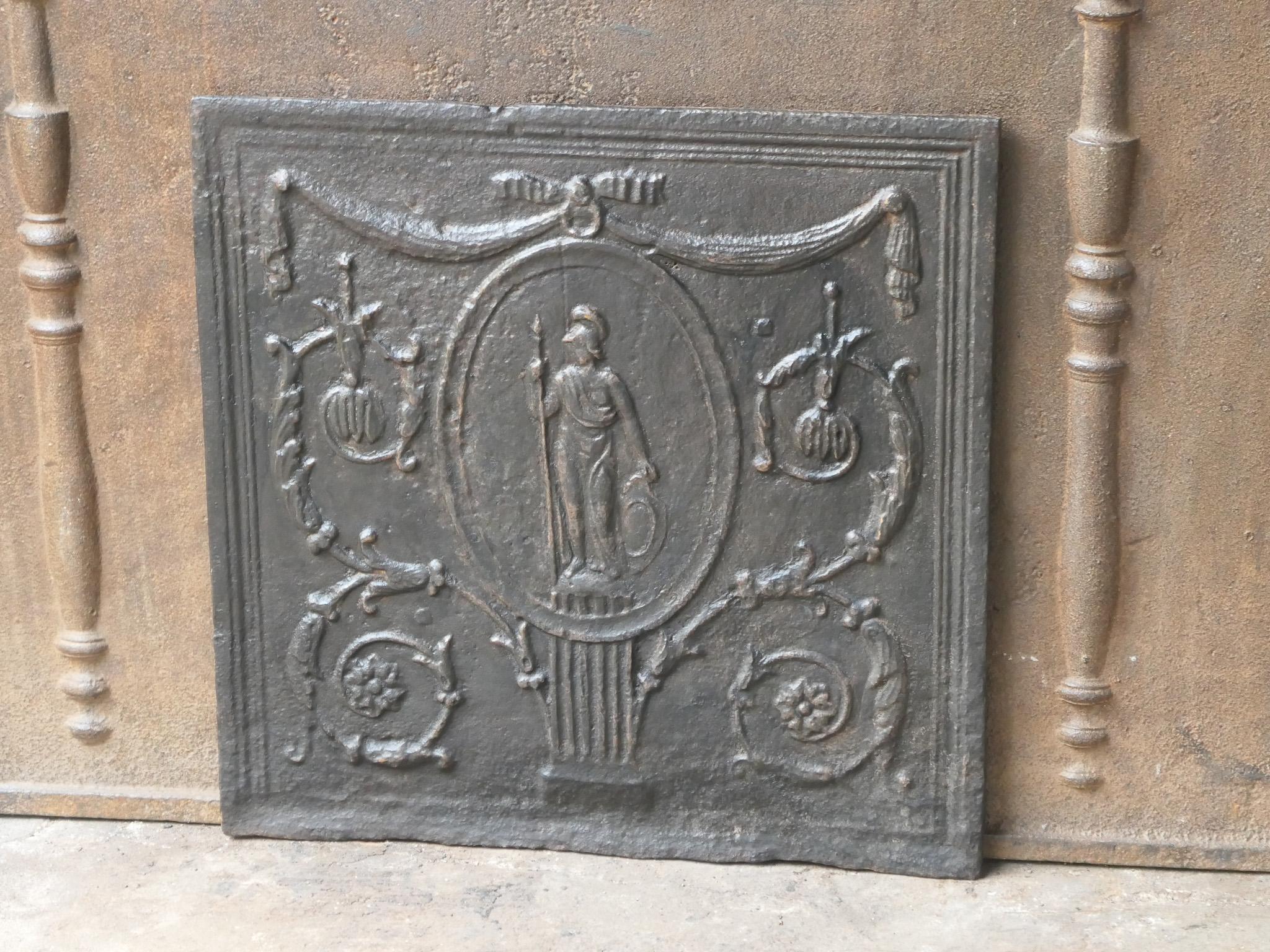 Calco Antique French Neoclassical 'Minerva' Fireback / Backsplash, XVIII-XIX secolo in vendita