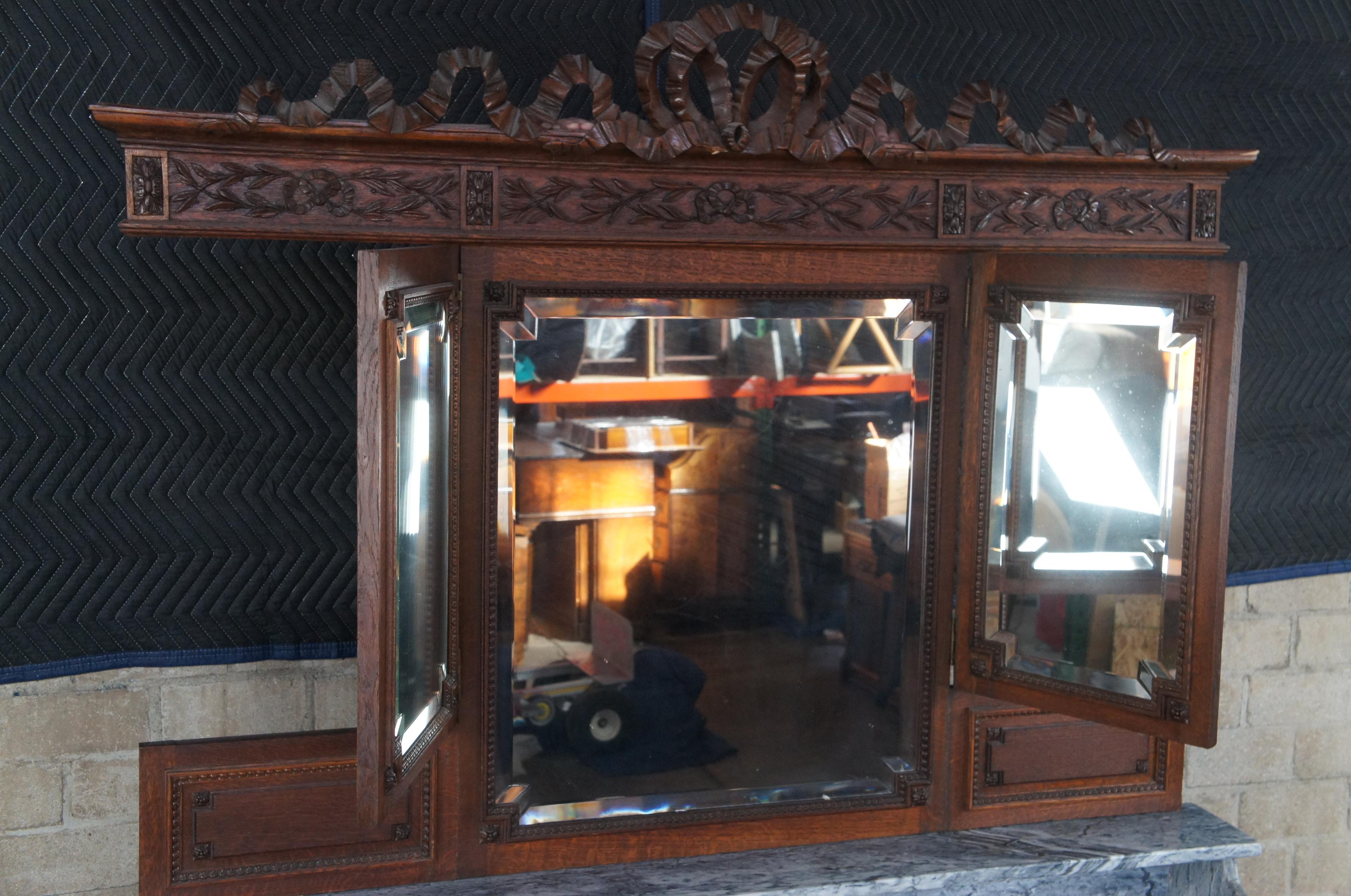 Antique French Neoclassical Oak Marble Mirrored Dresser Sideboard Buffet Server For Sale 8