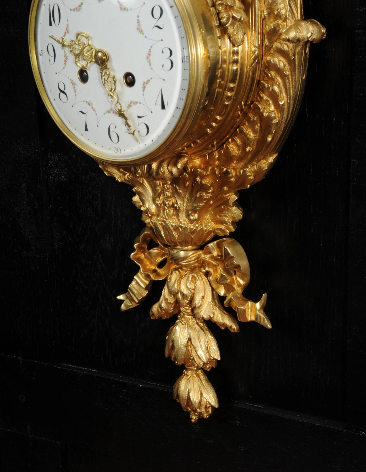 Antique French Neoclassical Ormolu Lyre Cartel Wall Clock 8