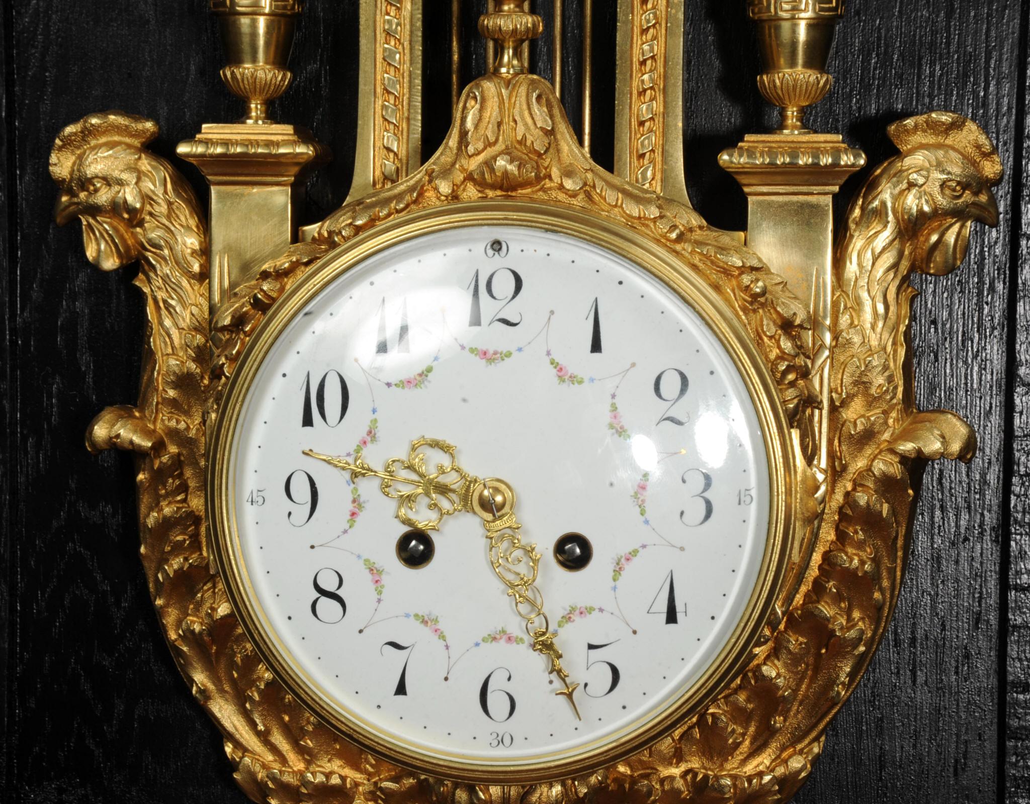 Antique French Neoclassical Ormolu Lyre Cartel Wall Clock 9