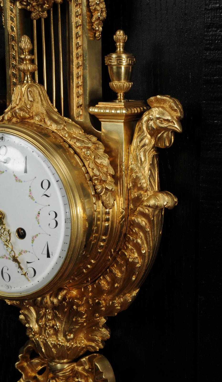 Antique French Neoclassical Ormolu Lyre Cartel Wall Clock 2