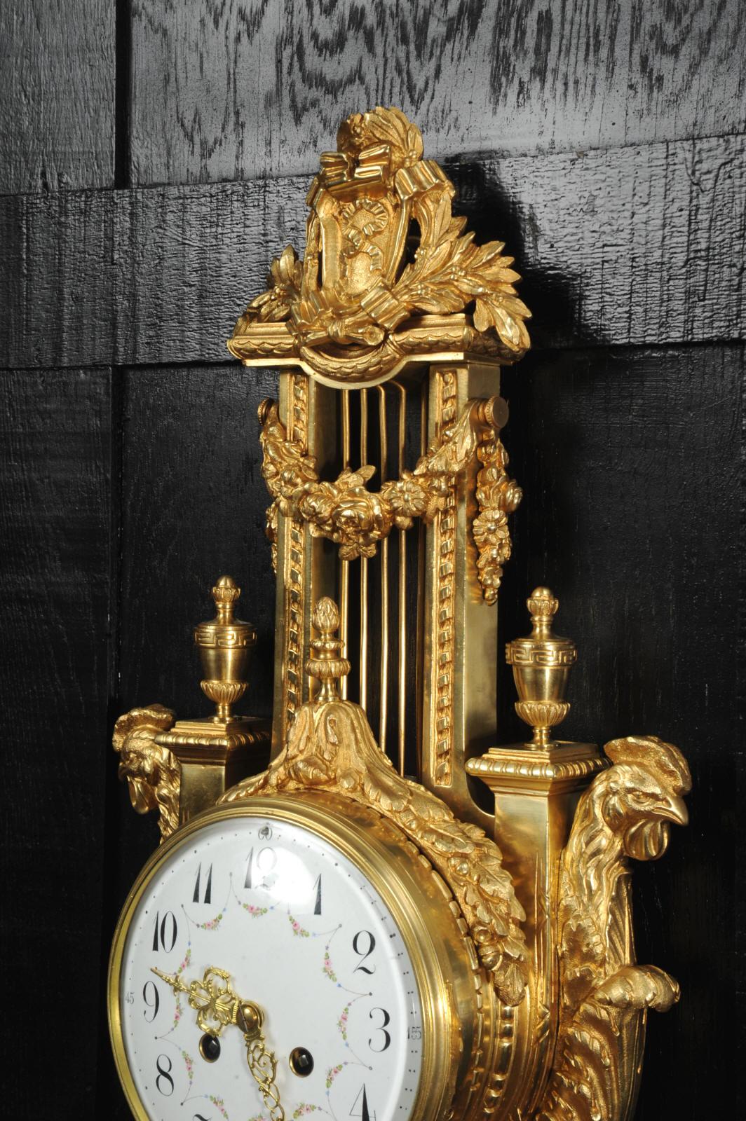 Antique French Neoclassical Ormolu Lyre Cartel Wall Clock 4