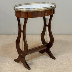 Antique French Neoclassical Oval End Table with Carrara Marble