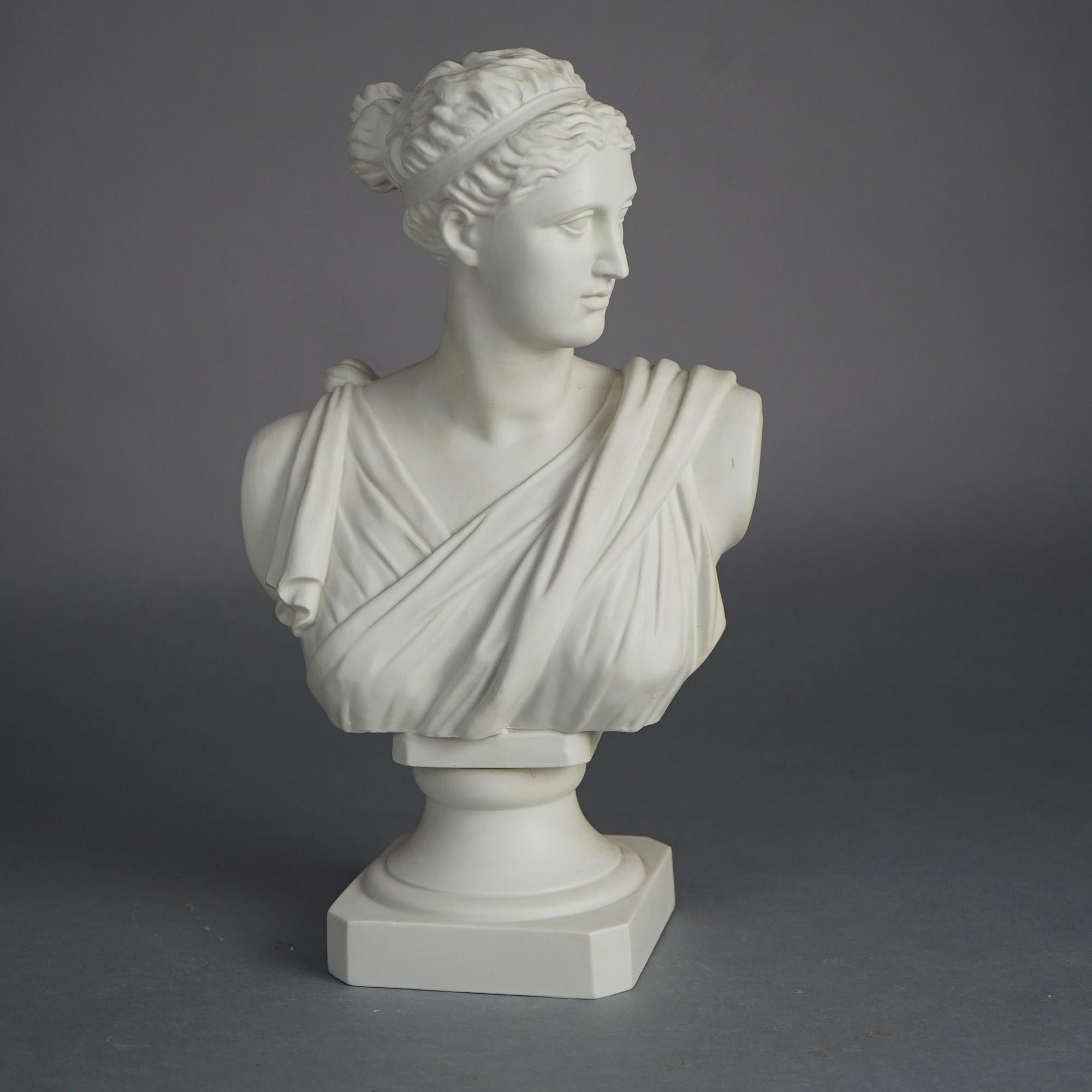 Antique French Neoclassical Parian Porcelain Bust of Diana C1900 In Good Condition In Big Flats, NY