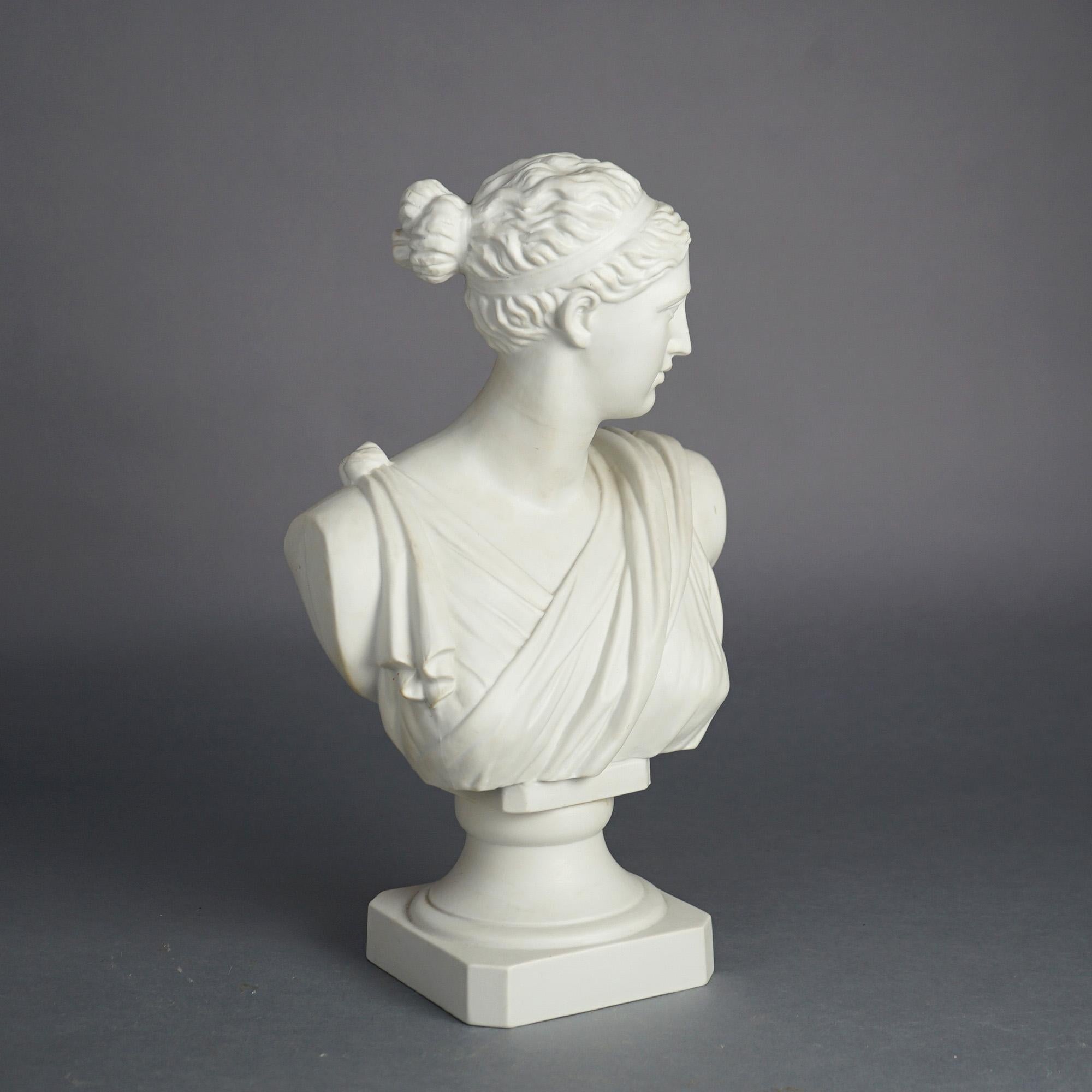 20th Century Antique French Neoclassical Parian Porcelain Bust of Diana C1900
