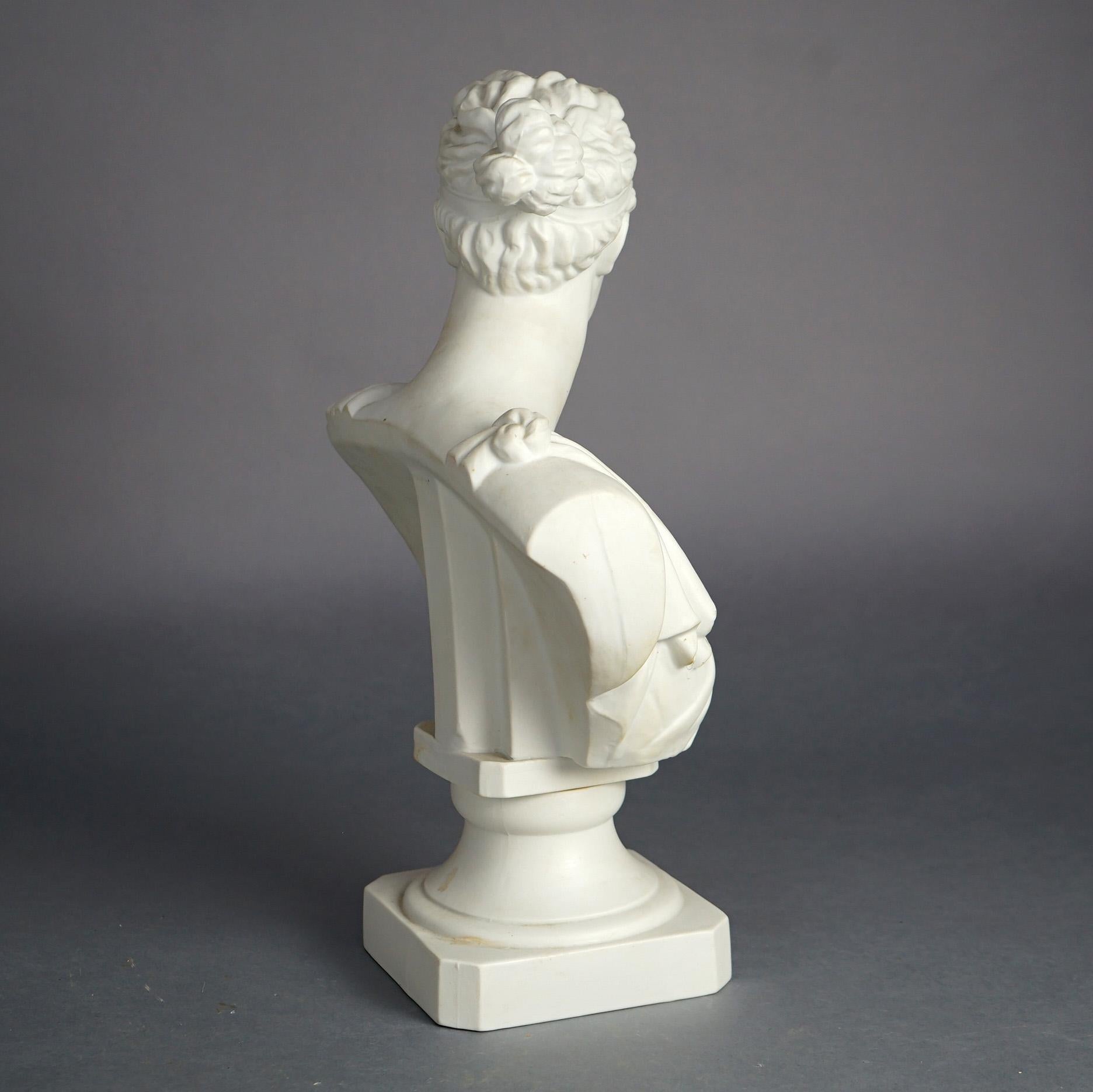 Antike französische neoklassizistische Parianische Porzellanbüste der Diana aus dem Jahr 1900 im Angebot 2